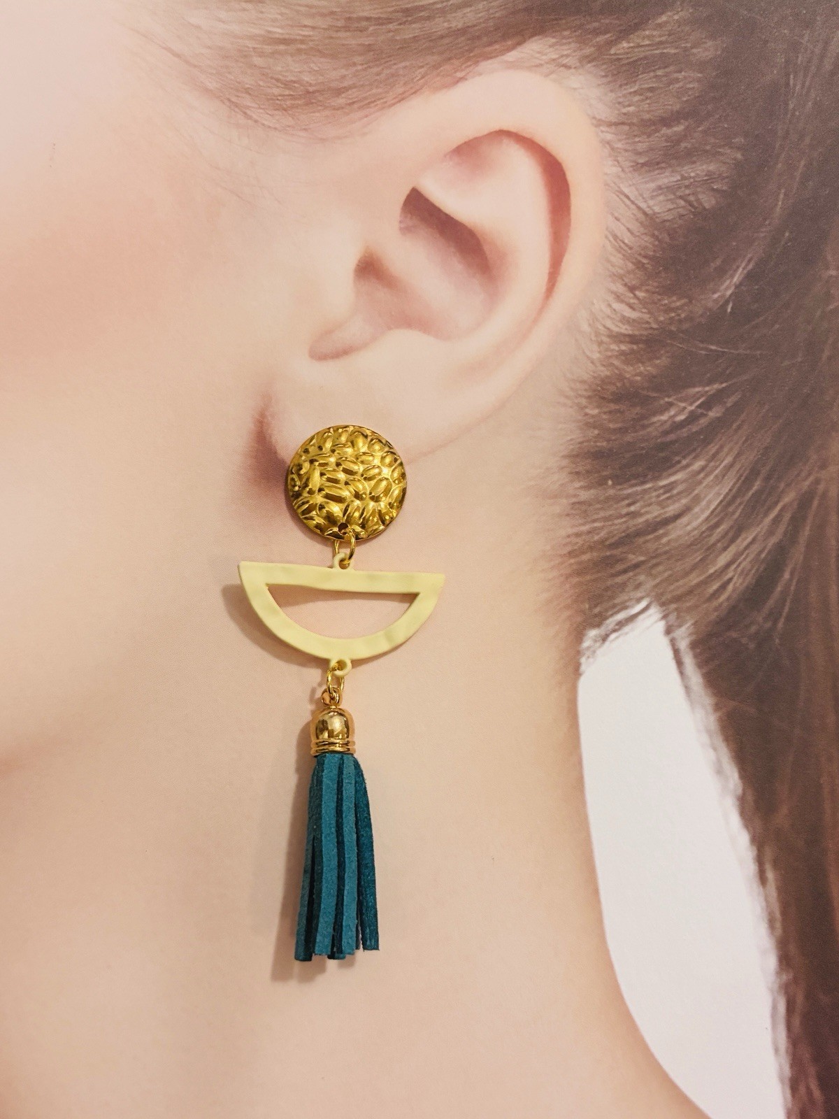 Green Fringe Mid-Century, Modern Earrings, High Quality,