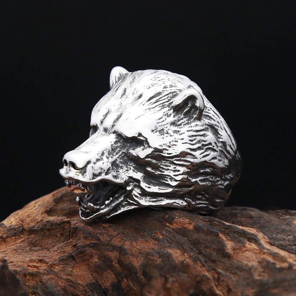Roaring Bear Head Ring Stainless Steel Ring