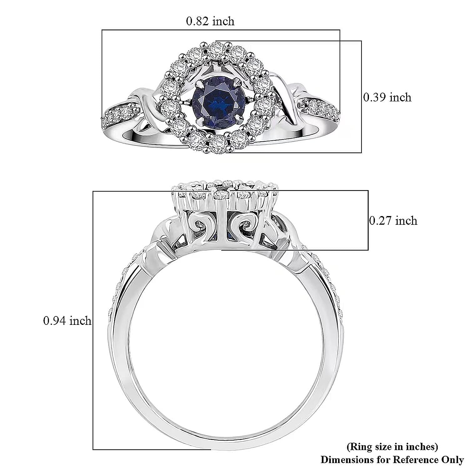 Lab Created Blue and White Sapphire Ring in Sterling Silver 1.00 ctw Size 7.0