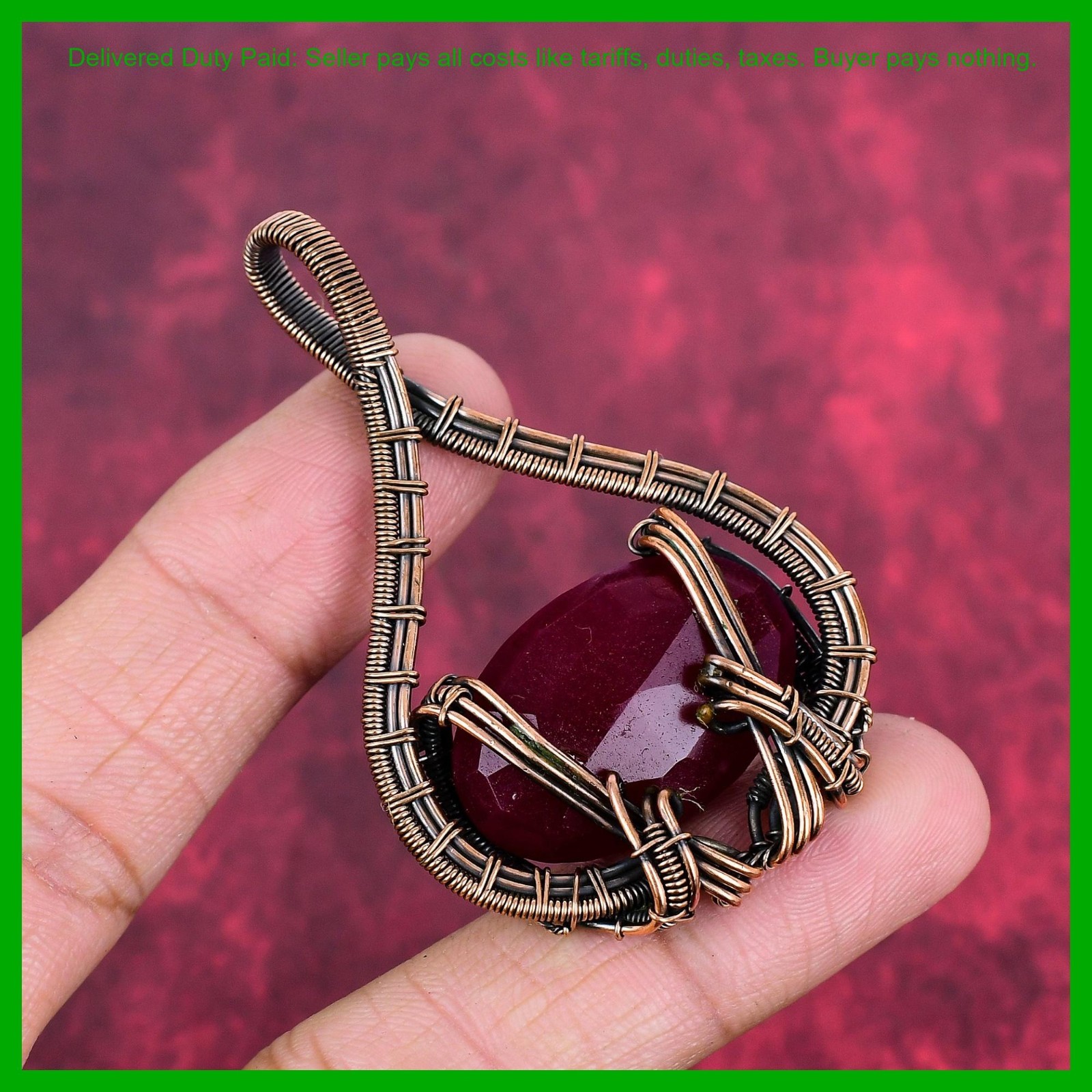 Thanks Giving Day Deal Copper Kashmir Rubi Stone Wire Wrapped Pendant Jewelry