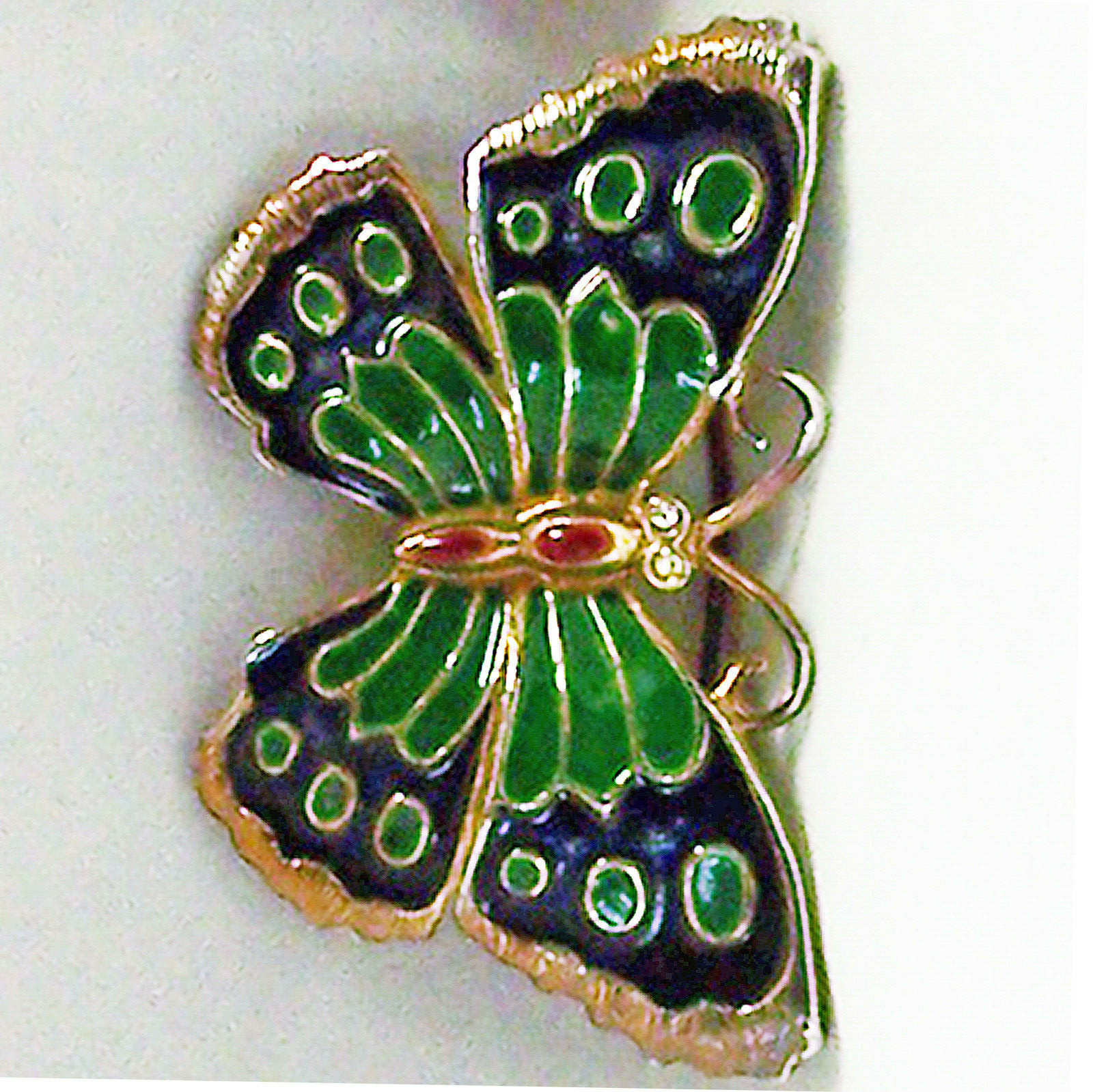Vintage Pin Butterfly Green Blue Red Enamel Clear Rhinestone Goldtone Brooch 