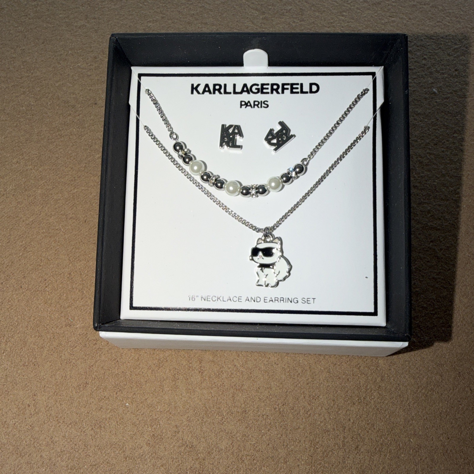 Karl Lagerfeld Paris Women’s Jewelry Set Necklace and Earrings Silver Tone