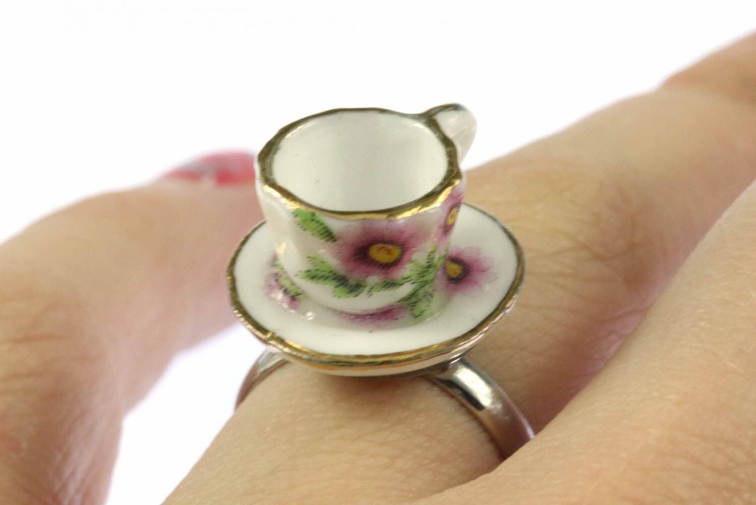Coffee Cup Ring Cup Miniblings Finger Ring Gold Rim Coffee Tea