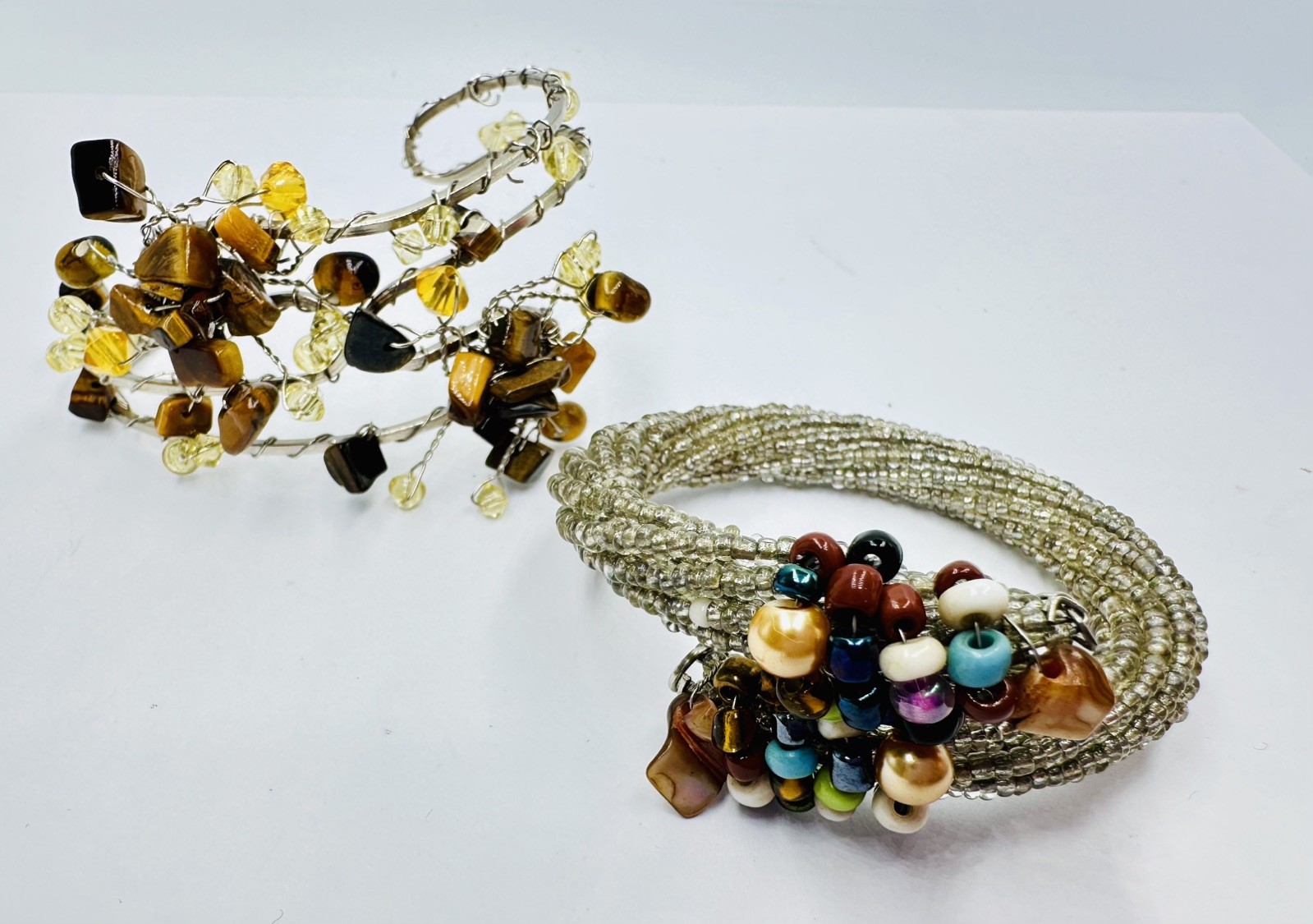 2x Tiger’s Eye Citrine Cuff Bracelet & handmade glass Bracelet Set Of 2