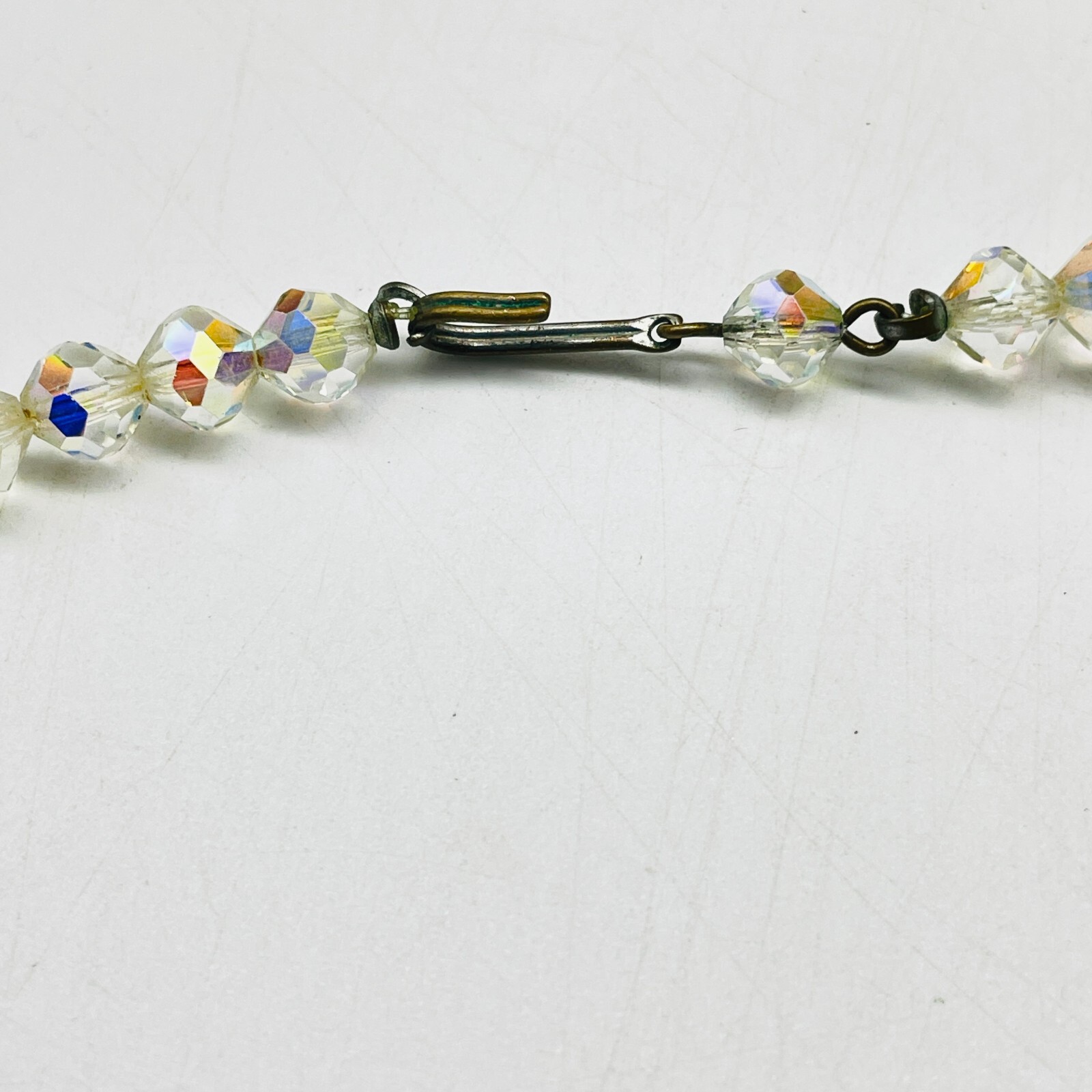 Aurora Borealis Beaded Necklace Silver Tone Graduated Glam Bling Sparkle Holiday