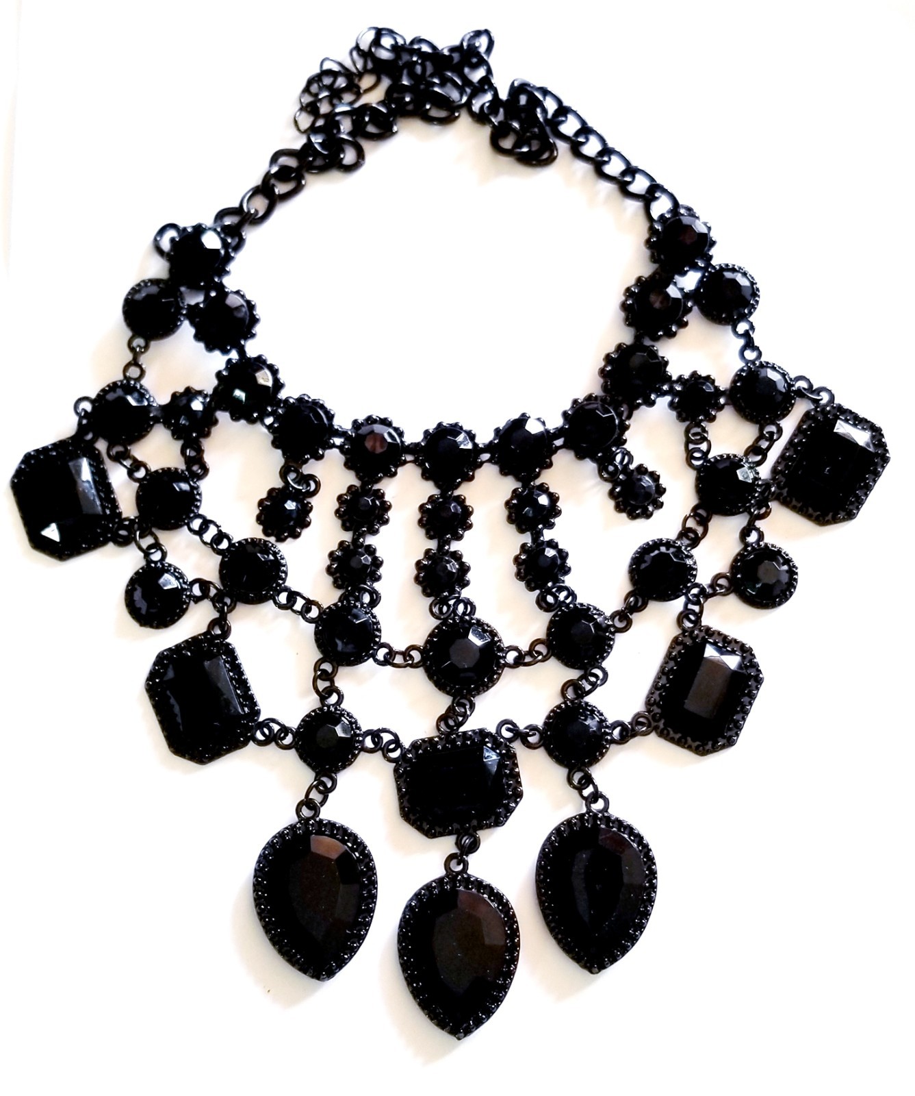 Black Statement Choker Rhinestone Resin Necklace Bridal Prom Pageant Gothic