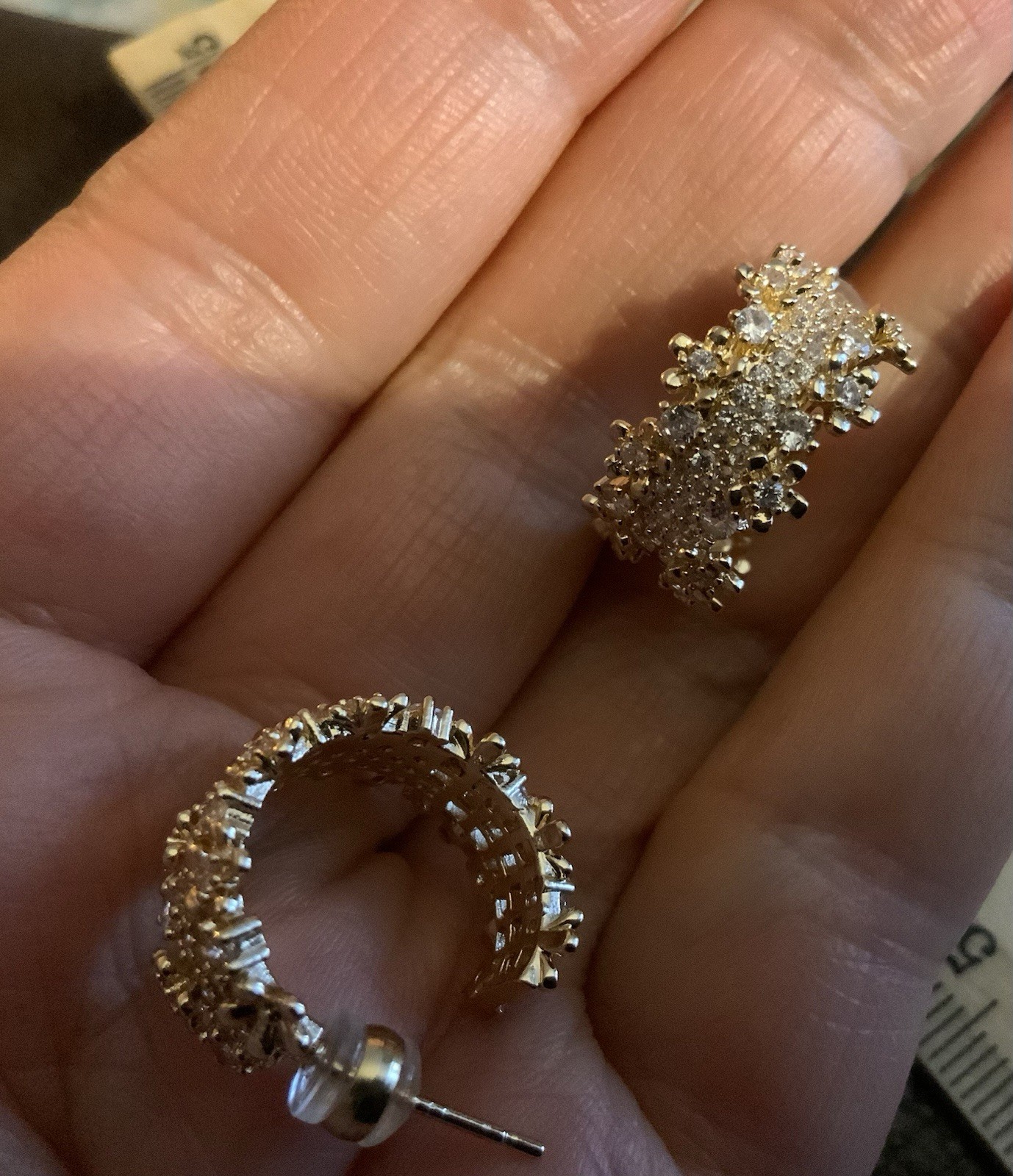 Anthropologie Filigree Hoop Flower Earrings Lattice Crystal Stud Gold CZ Boho