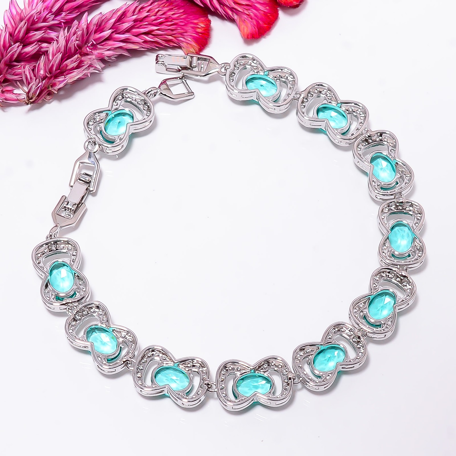 Paraiba Tourmaline, CZ 925 Sterling Silver Adjustable Bracelet 7-8″ B131122