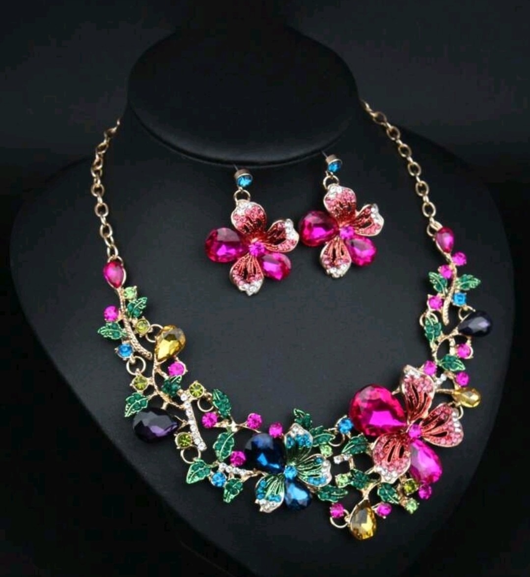 Colorful Flower Necklace and Earrings Jewelry Set