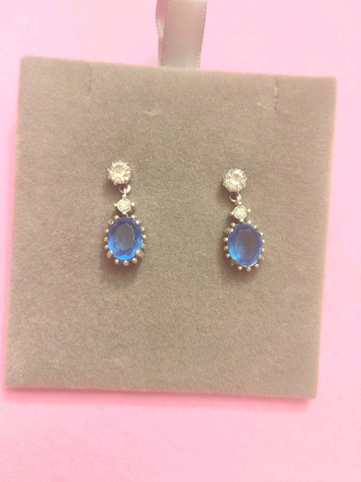 Vintage Avon Majestic Princess Faux Sapphire 125th Earrings. Very Good Condition