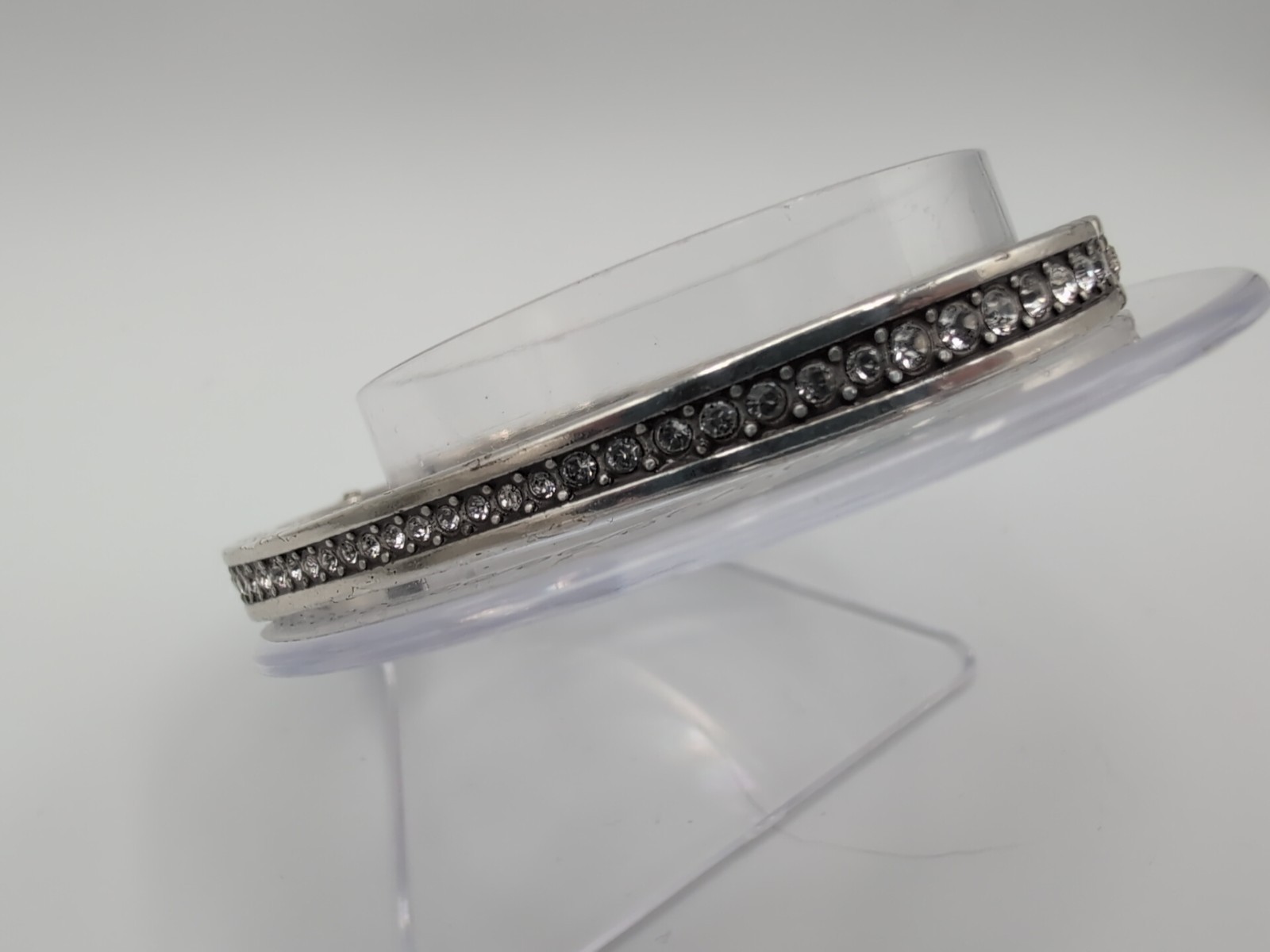 Brighton Secret of Love Silver Tone Hinged Bracelet Crystal Magnetic Closure