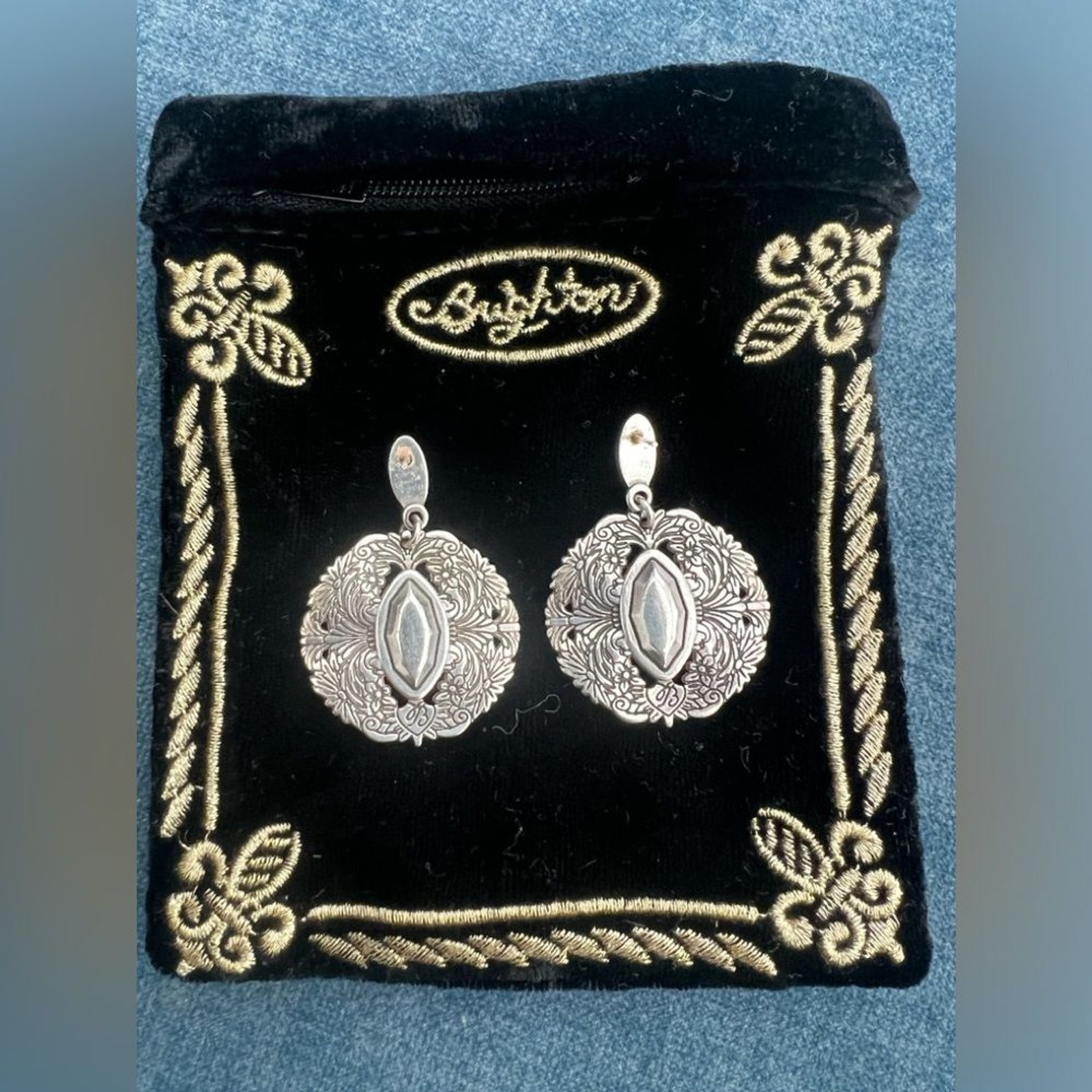 Brighton Rouge Lace Silver Plate Drop Post Earring w Red Navette Crystal
