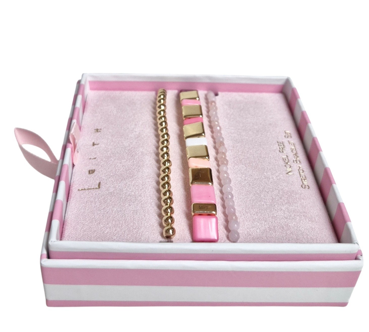 Leith Layered Stretch Bracelet Set of Three Pink White Goldtone Multi-Color NIB