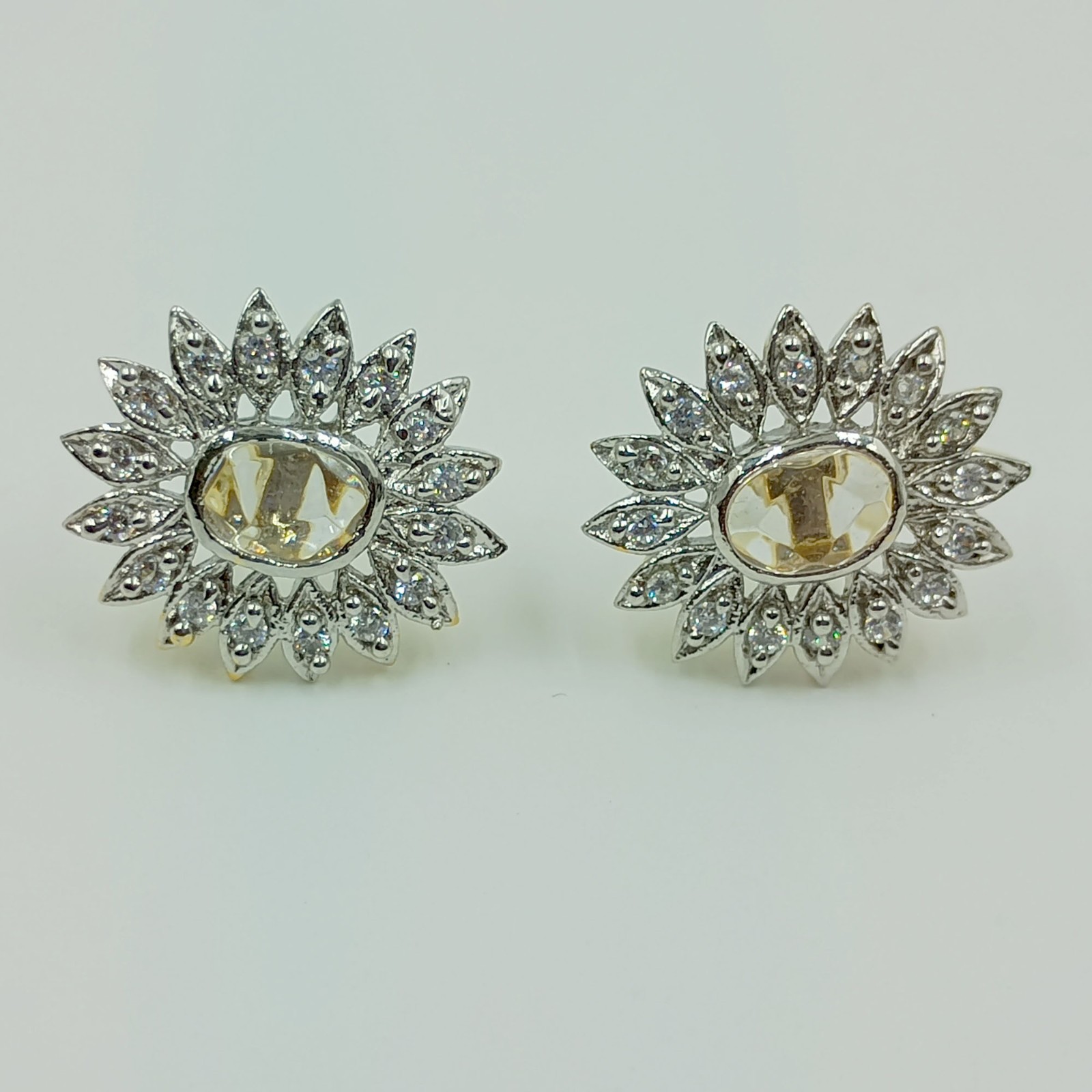 22k Gold Plated Yellow Stone Stud Earring Traditional South Indian Fashion Jewel
