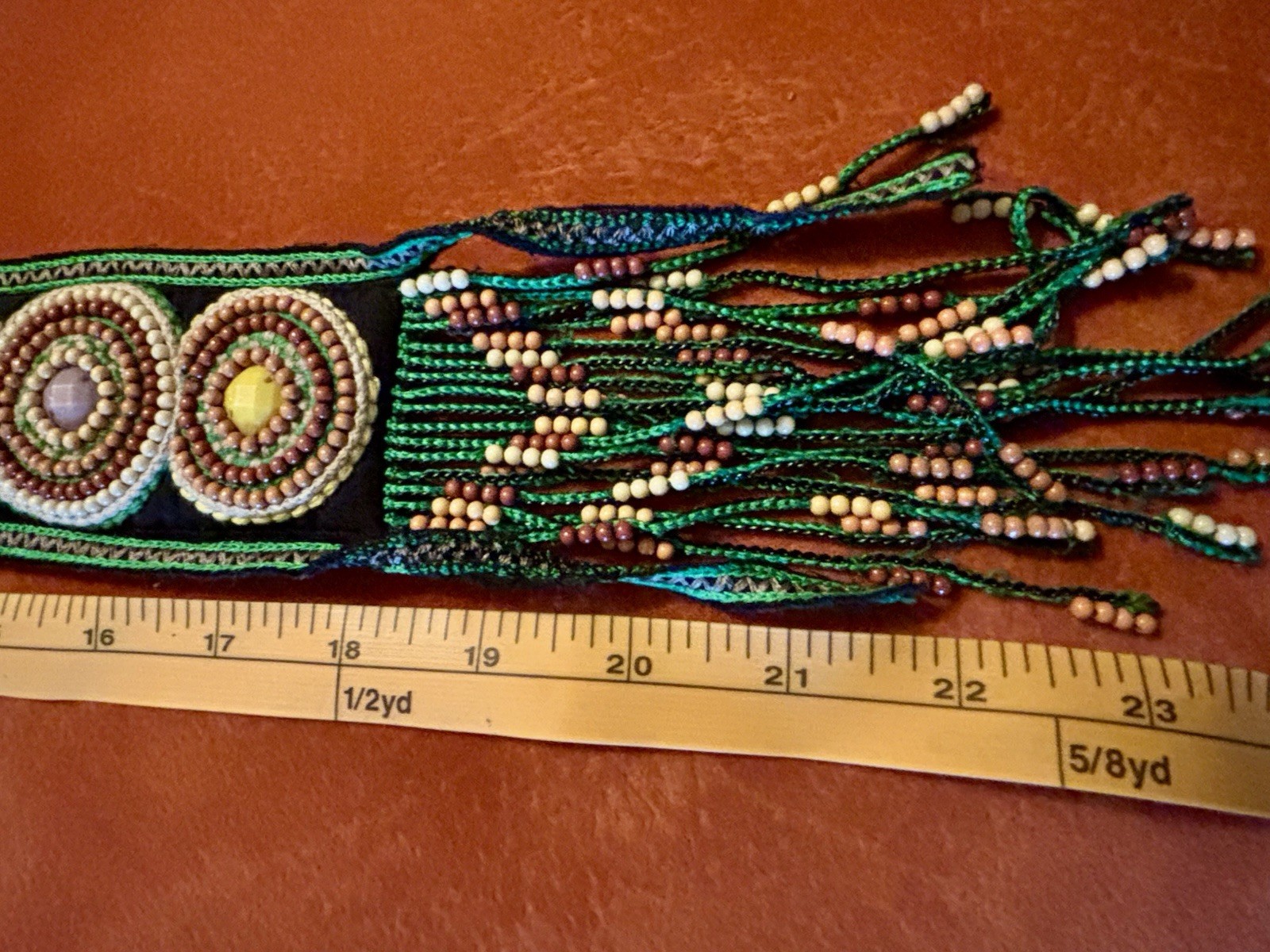 Anthropologie Long Beaded And Fabric Statement Necklace