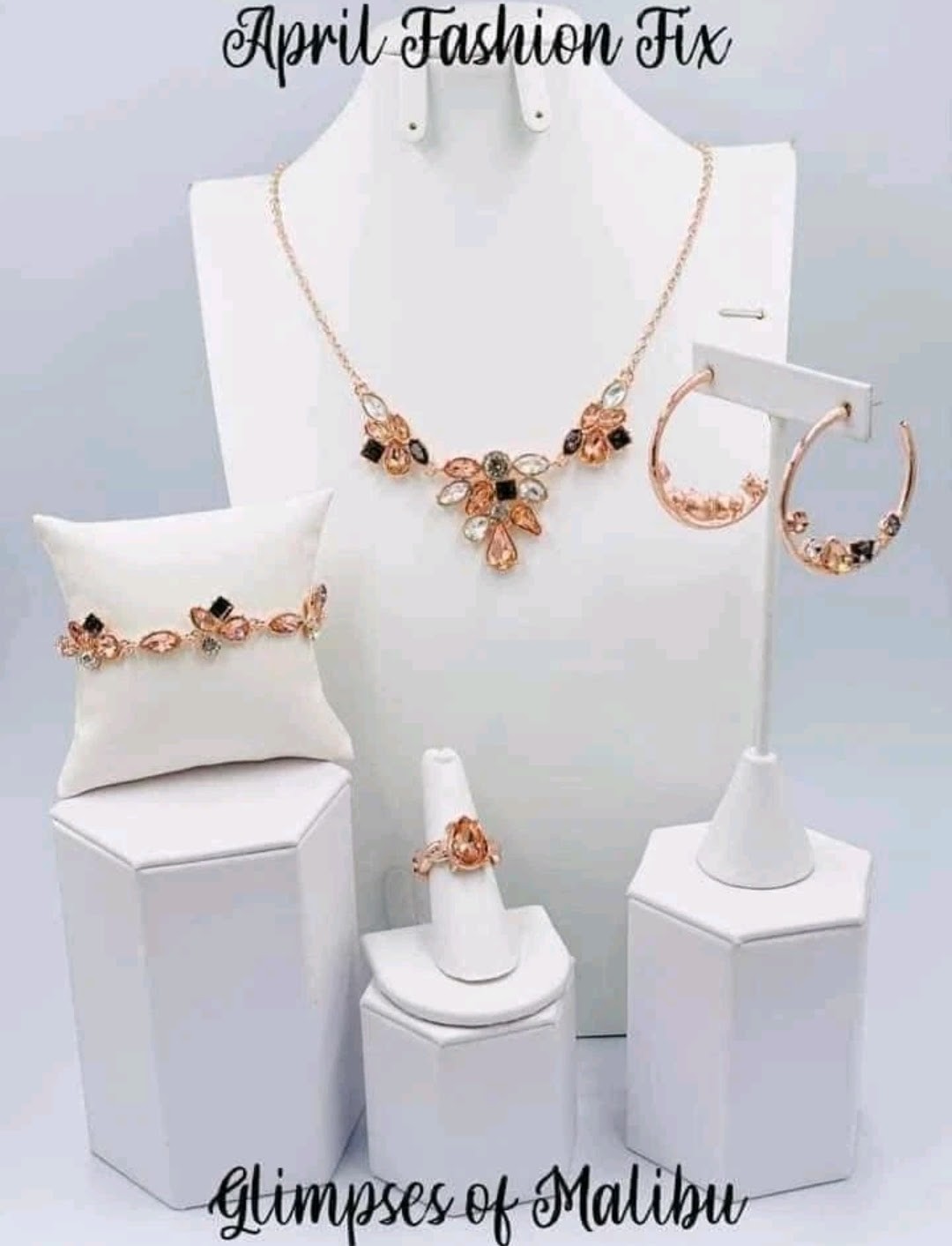 Rose Gold Plated Beaded Jewelry Set Butterfly Necklace Bracelet Earrings Ring