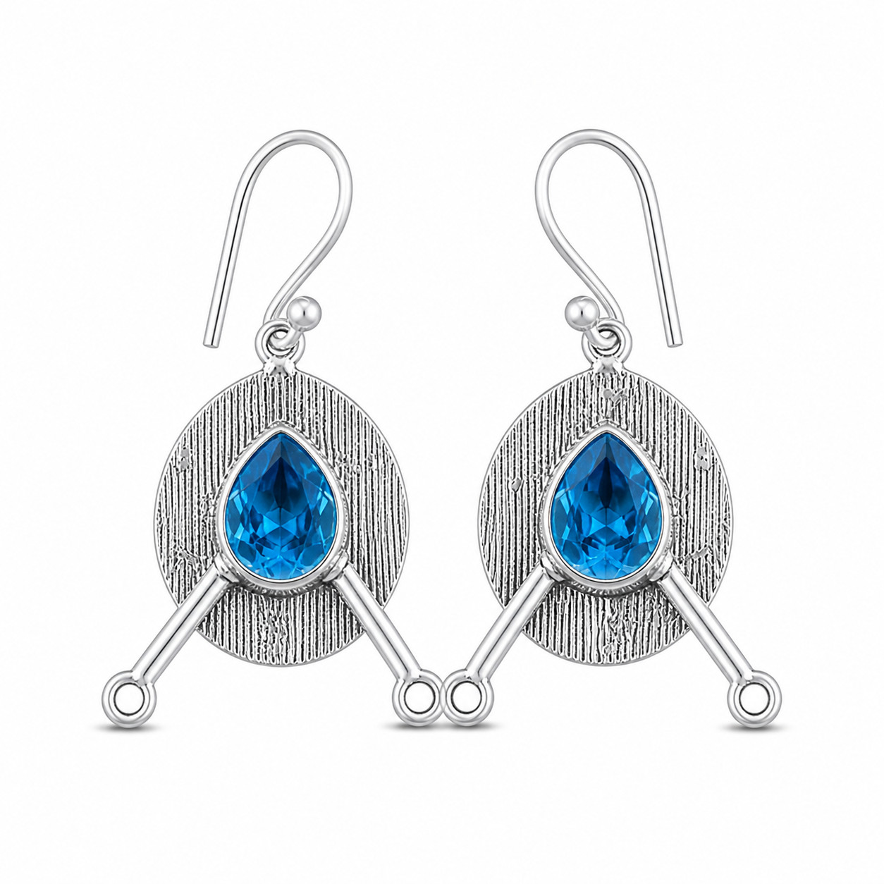 Swiss Blue Topaz Gemstone Earrings 925 Silver Handmade Jewelry 1.86″ For Mother