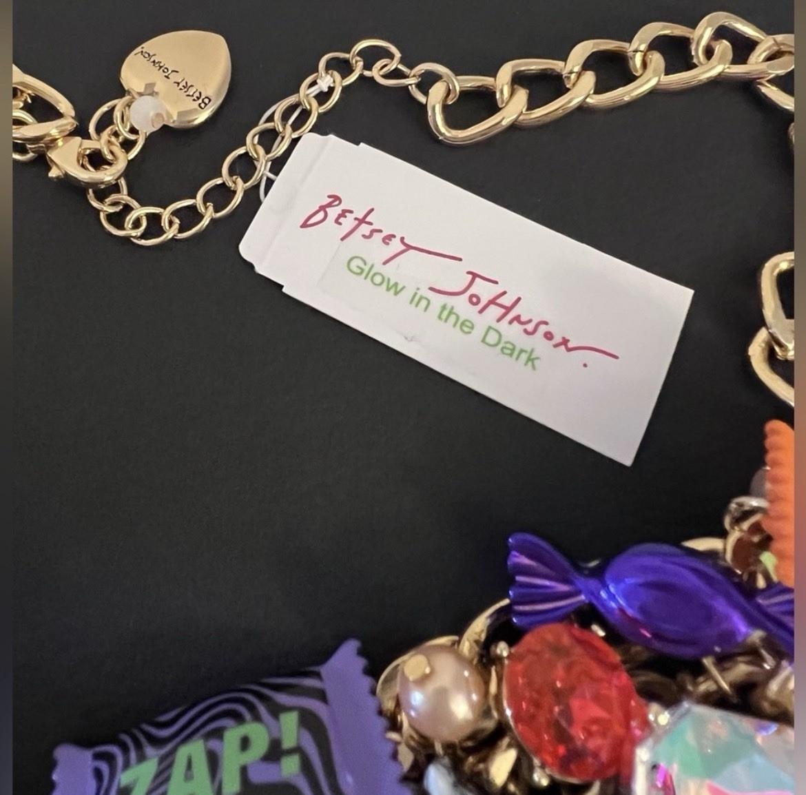 Betsey Johnson Necklace Halloween Candy Statement Chunky Charms Glow In Dark NWT