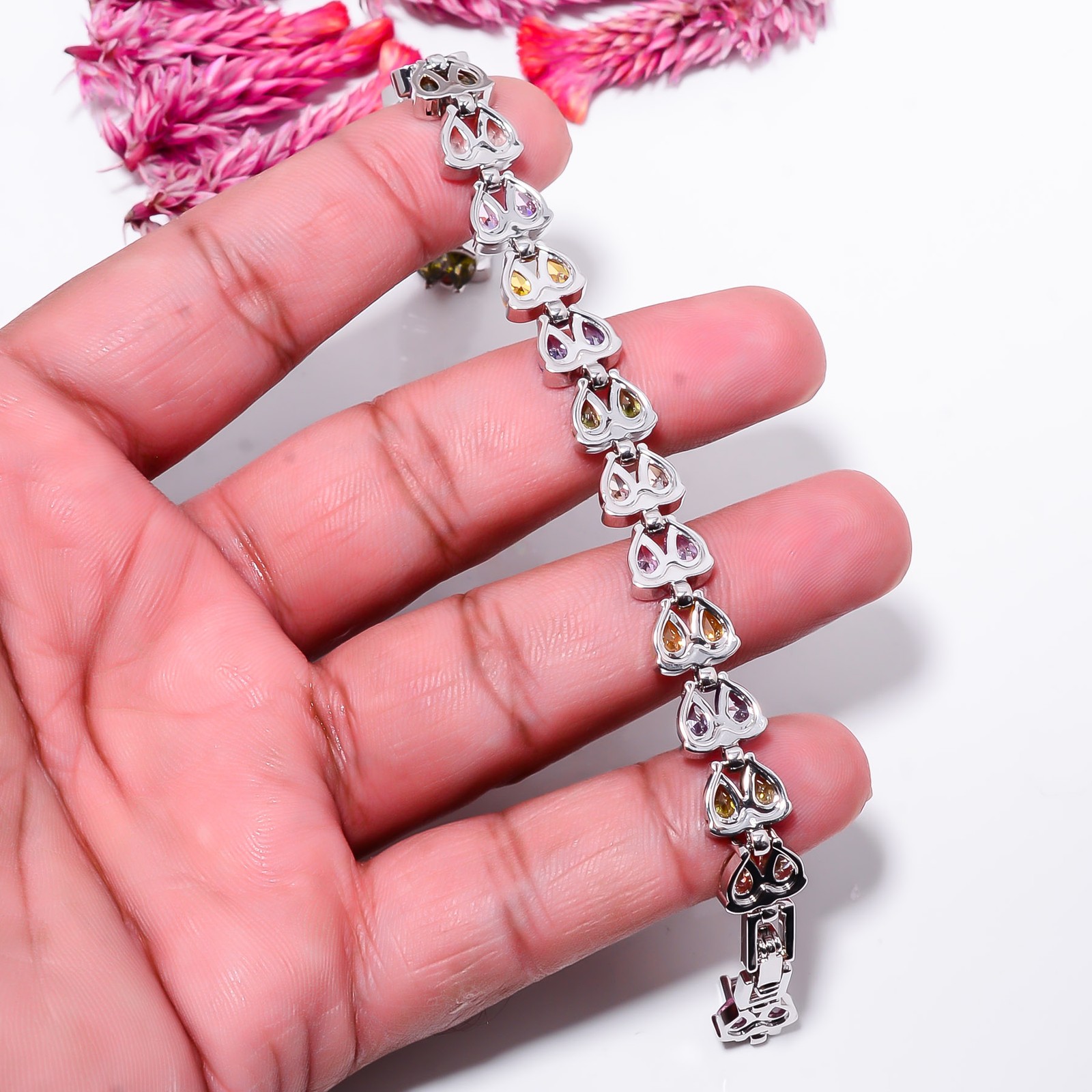 Multi Sapphire – Simulated 925 Sterling Silver Adjustable Bracelet 7-8″ B131034