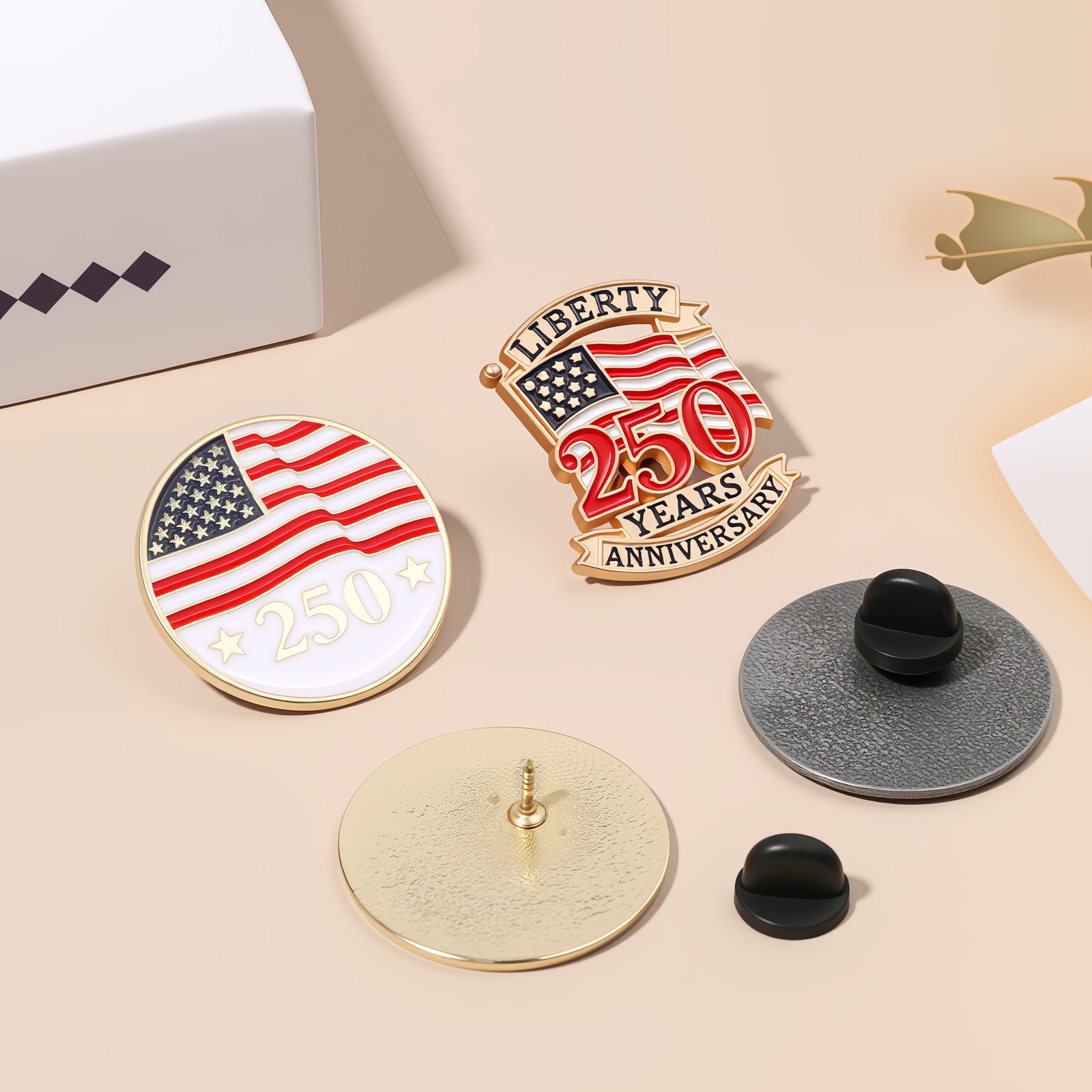 4pcs US 250th Anniversary Metal Enamel Emblem Brooches Set Unisex Patriotic Pins