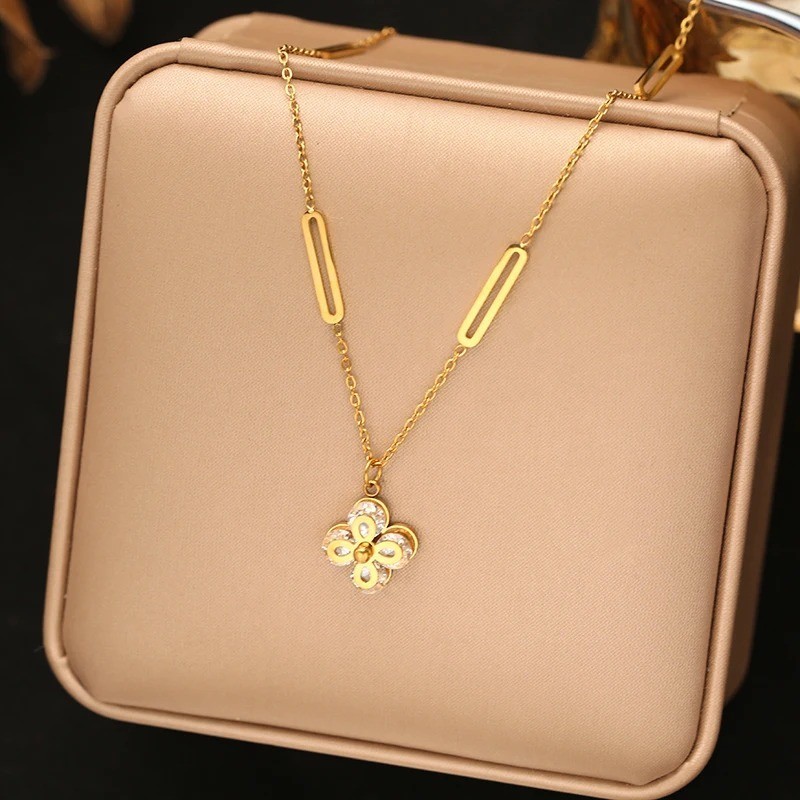 316L Stainless Steel Colored Zircon Necklace Earrings Set Luxury Sparkling Cryst