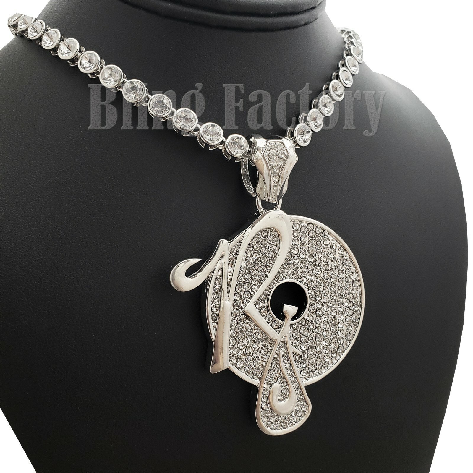 Iced Silver PT ROCAFELLA Pendant & 6mm 20″ CZ Choker Chain Hip Hop Necklace
