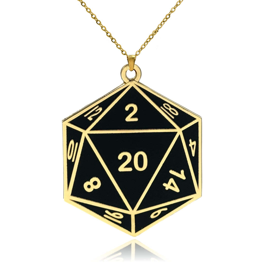D20 Dice Double Sided Enamel Pendant Necklace