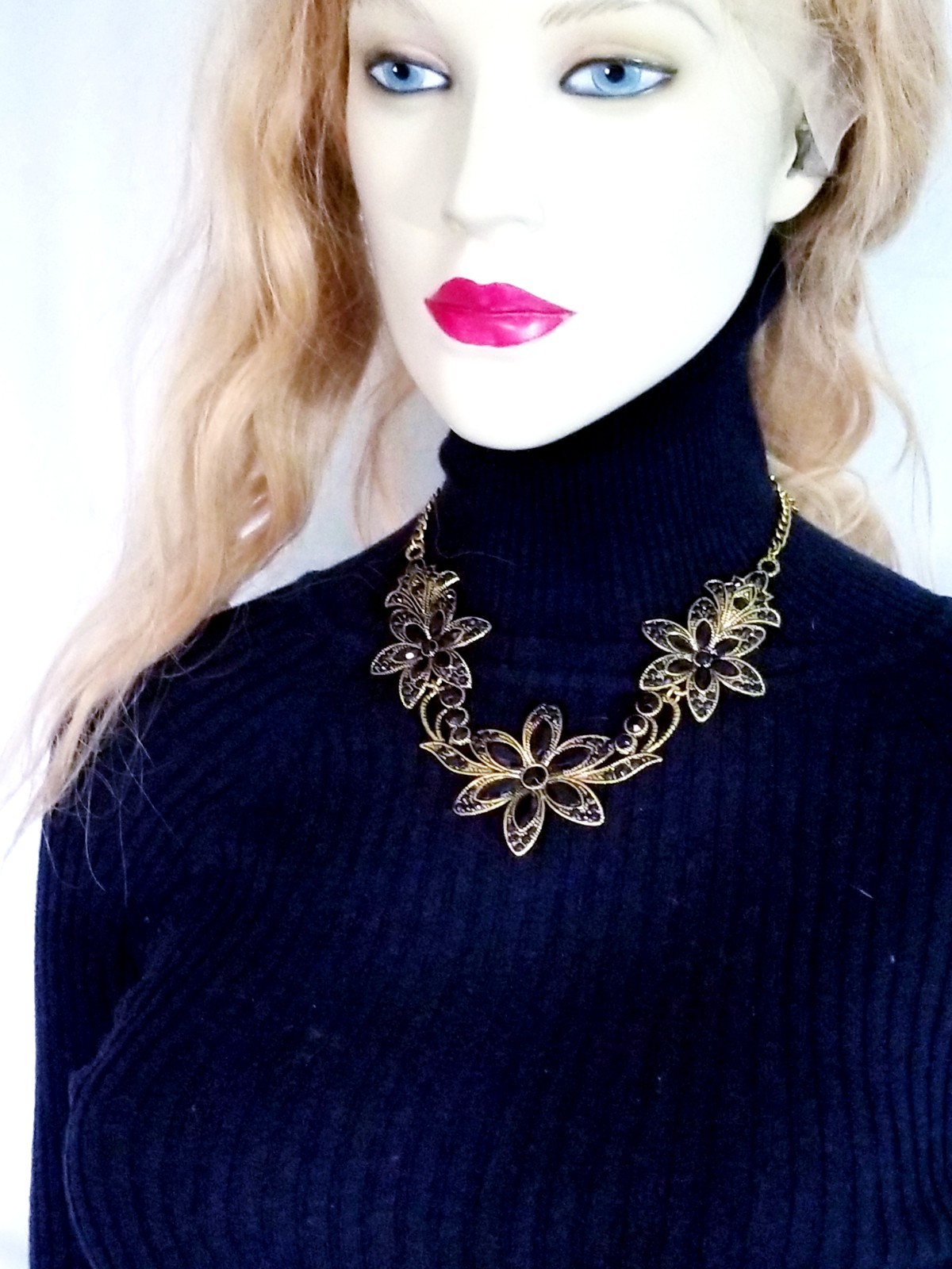 Black Floral Crystal Choker Rhinestone Necklace ONLY Bridal Prom Pageant