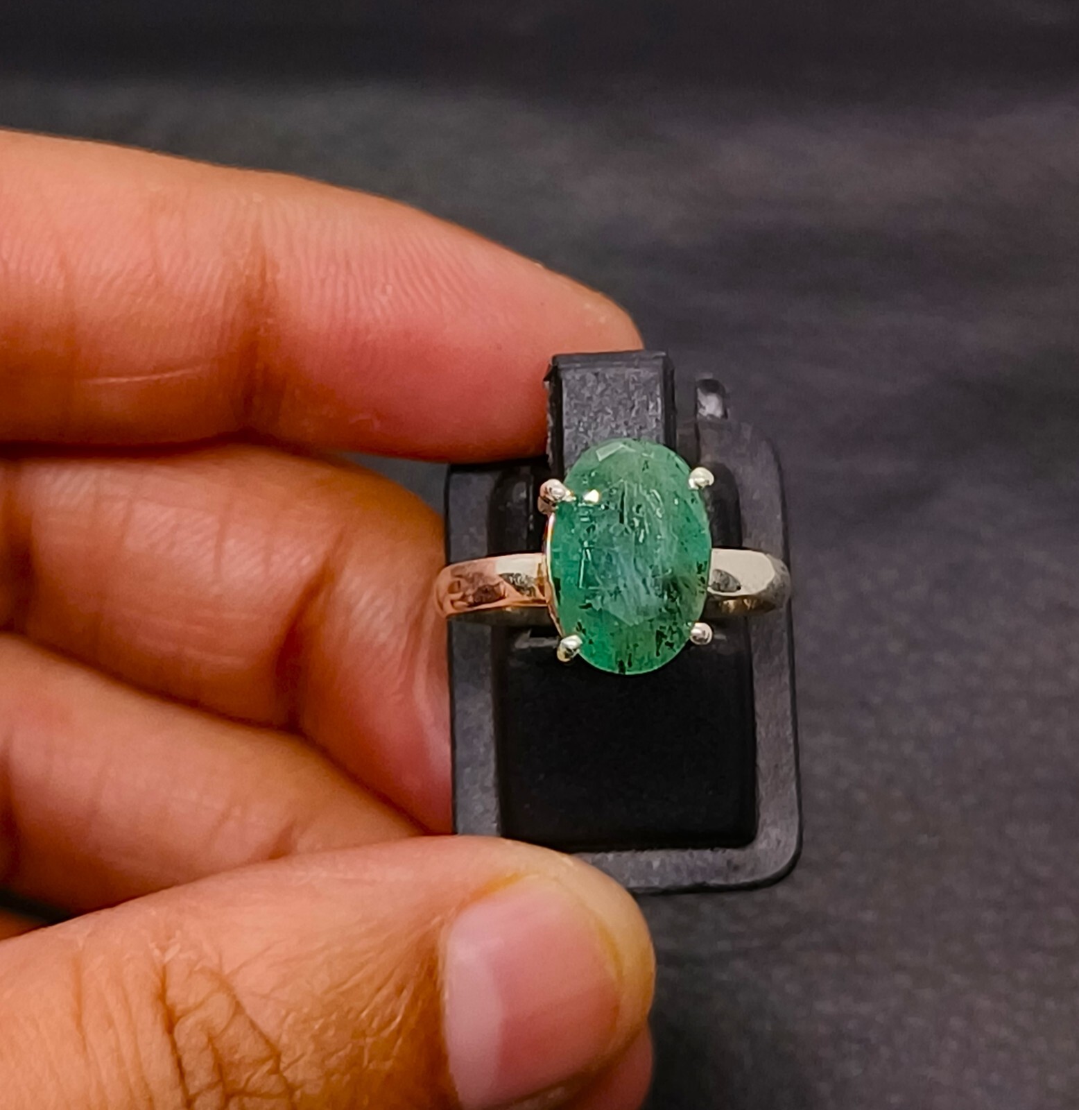 Natural Zambian Emerald Ring Sliver Zambia Green Emerald Ring Stone US Size 6.5