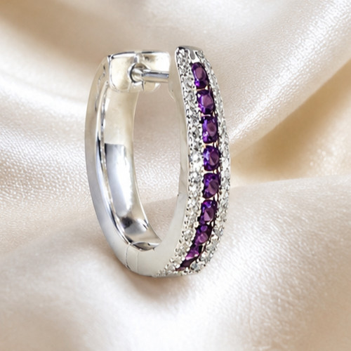 3.50Ct Round Cut Simulated Amethyst Wedding Hoop Earrings 14K White Gold Plated