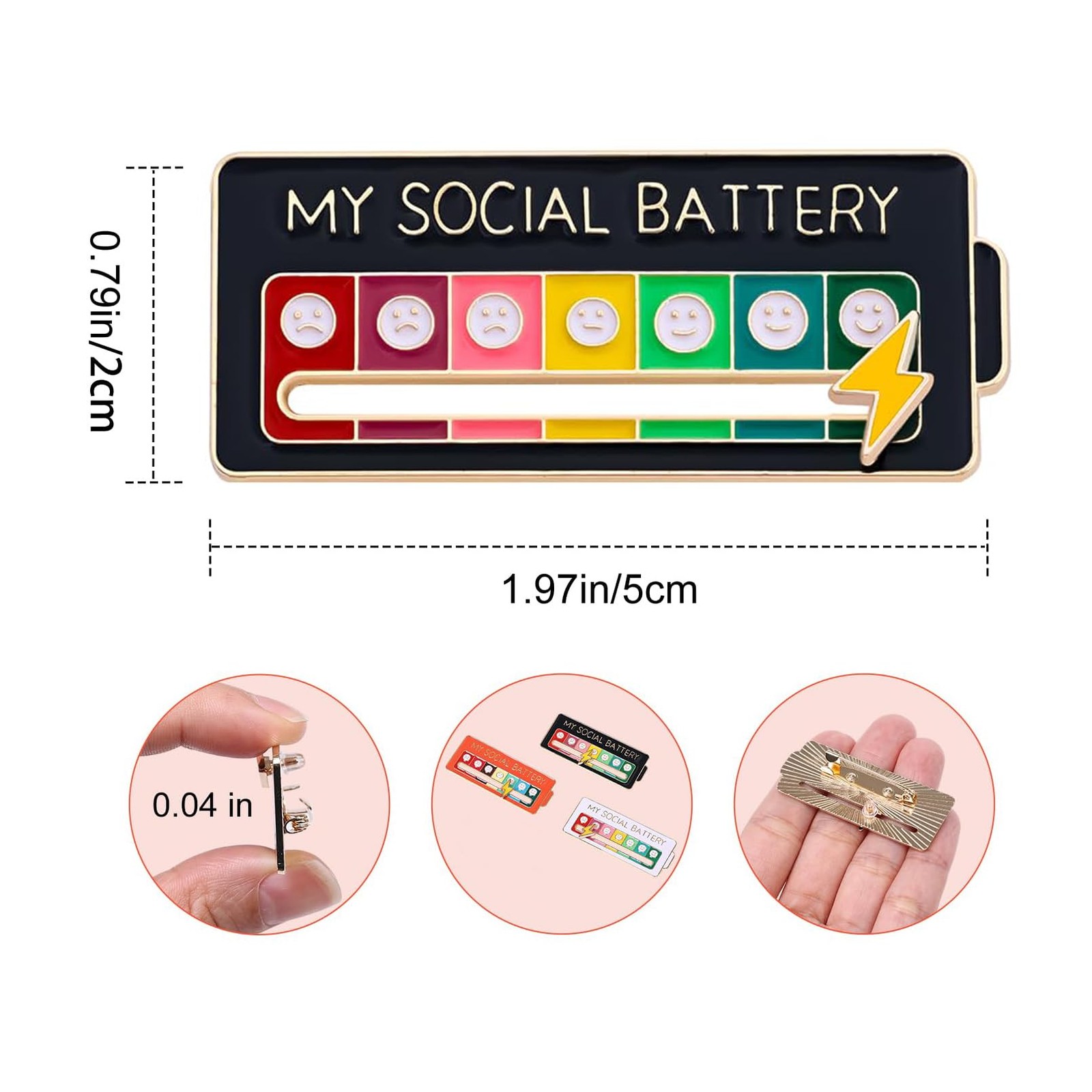3PCS Social Battery Pin, My Slider Cute 3 Pcs, Rectangle