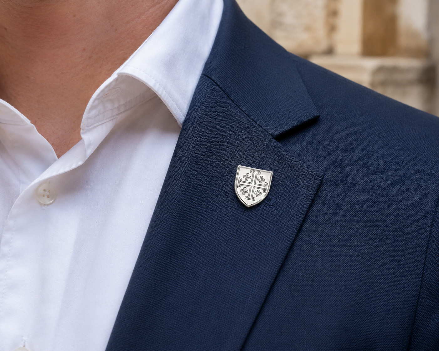 Silver Jerusalem Cross Lapel Pin Christian Shield Crusader Cross Religious Suit