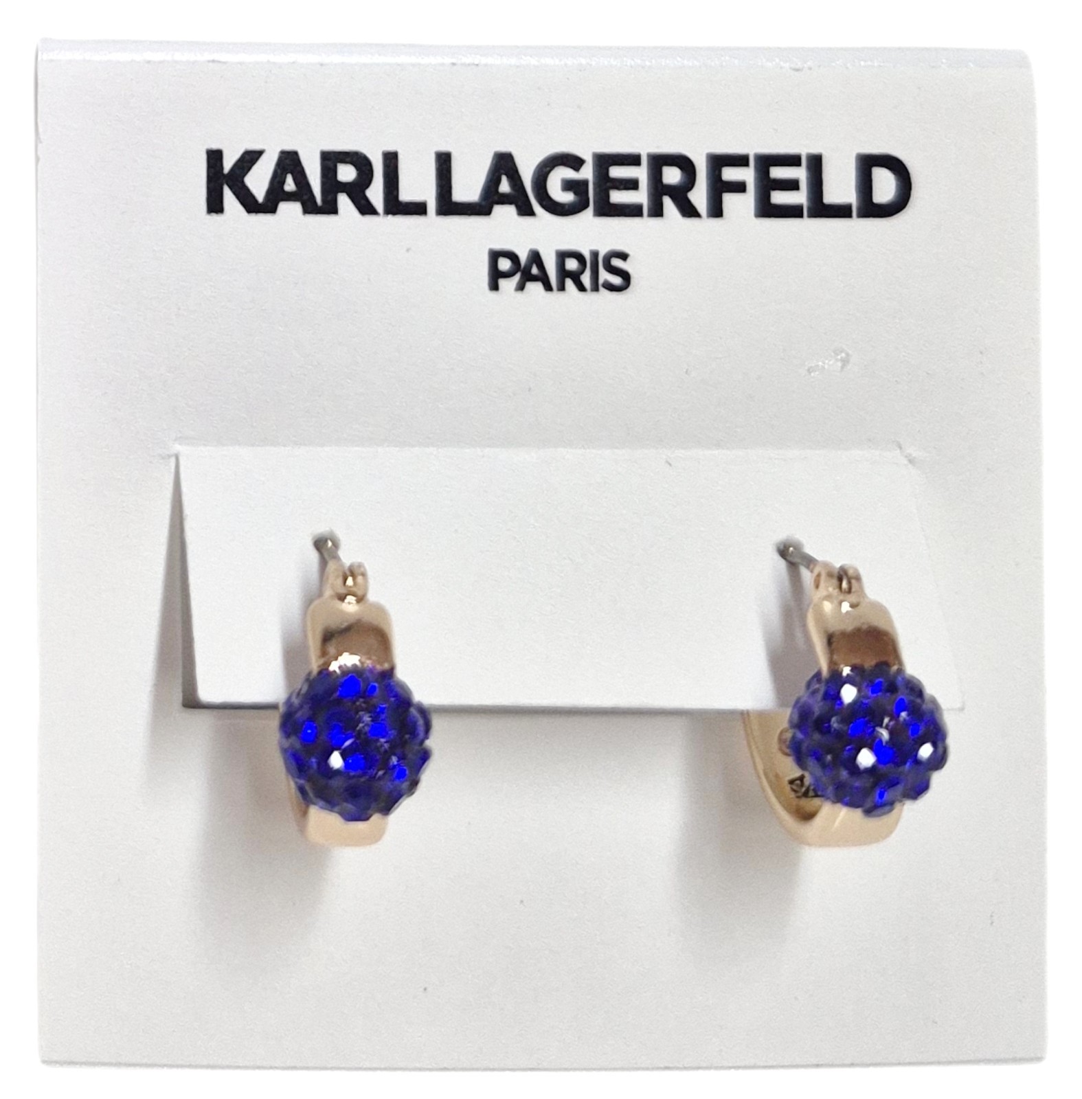 Karl Lagerfeld Small Pave Fireball Huggie Hoop Earrings Blue Gold Plated Brass