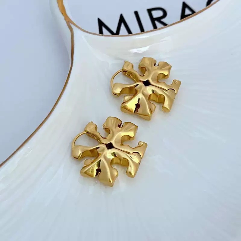 New Burch Gold Oversized Hidden Hinge Earrings with Jewelry Pouch Size:2.5cm