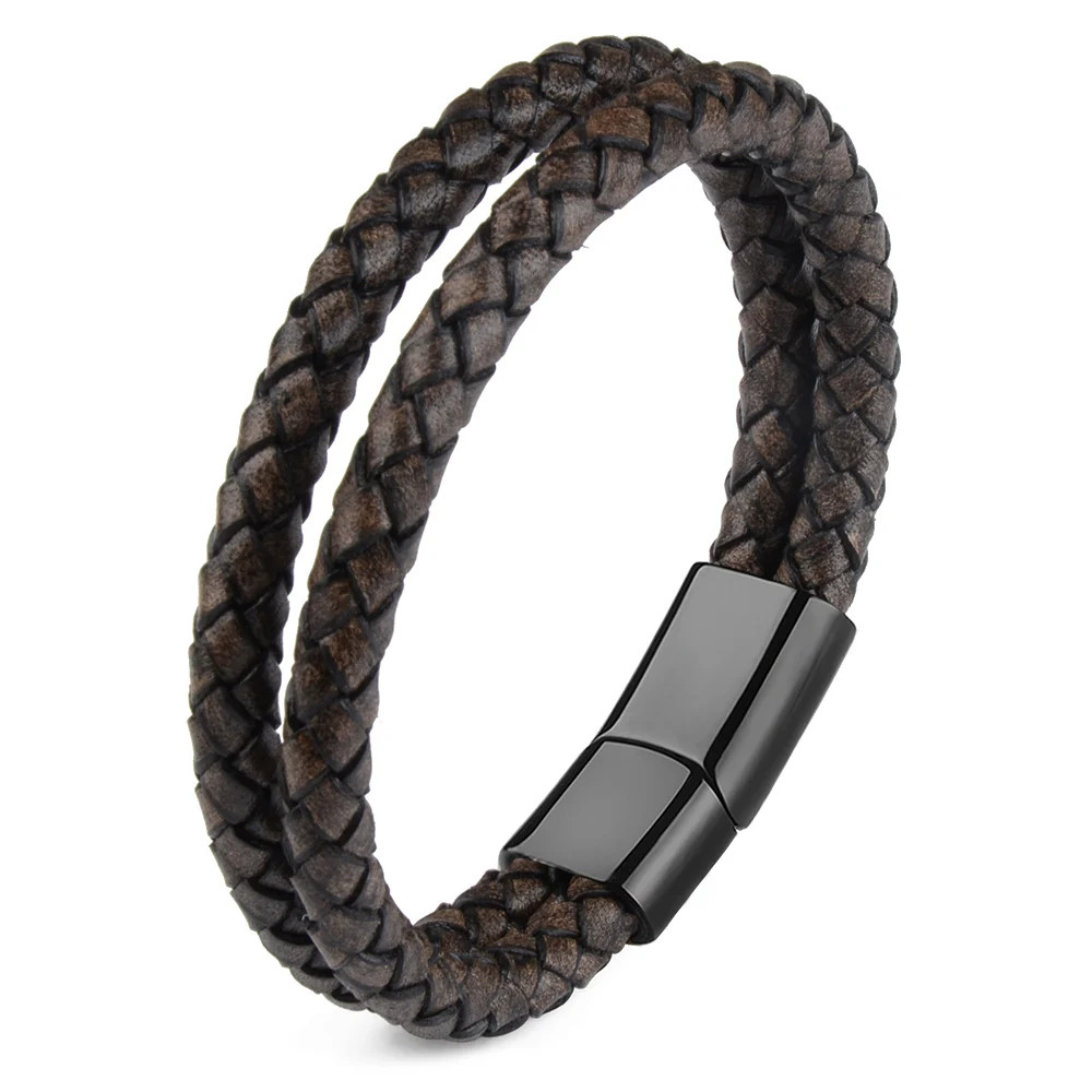 Genuine Leather Double Rope Braid Bracelet For Men Multicolor Choice