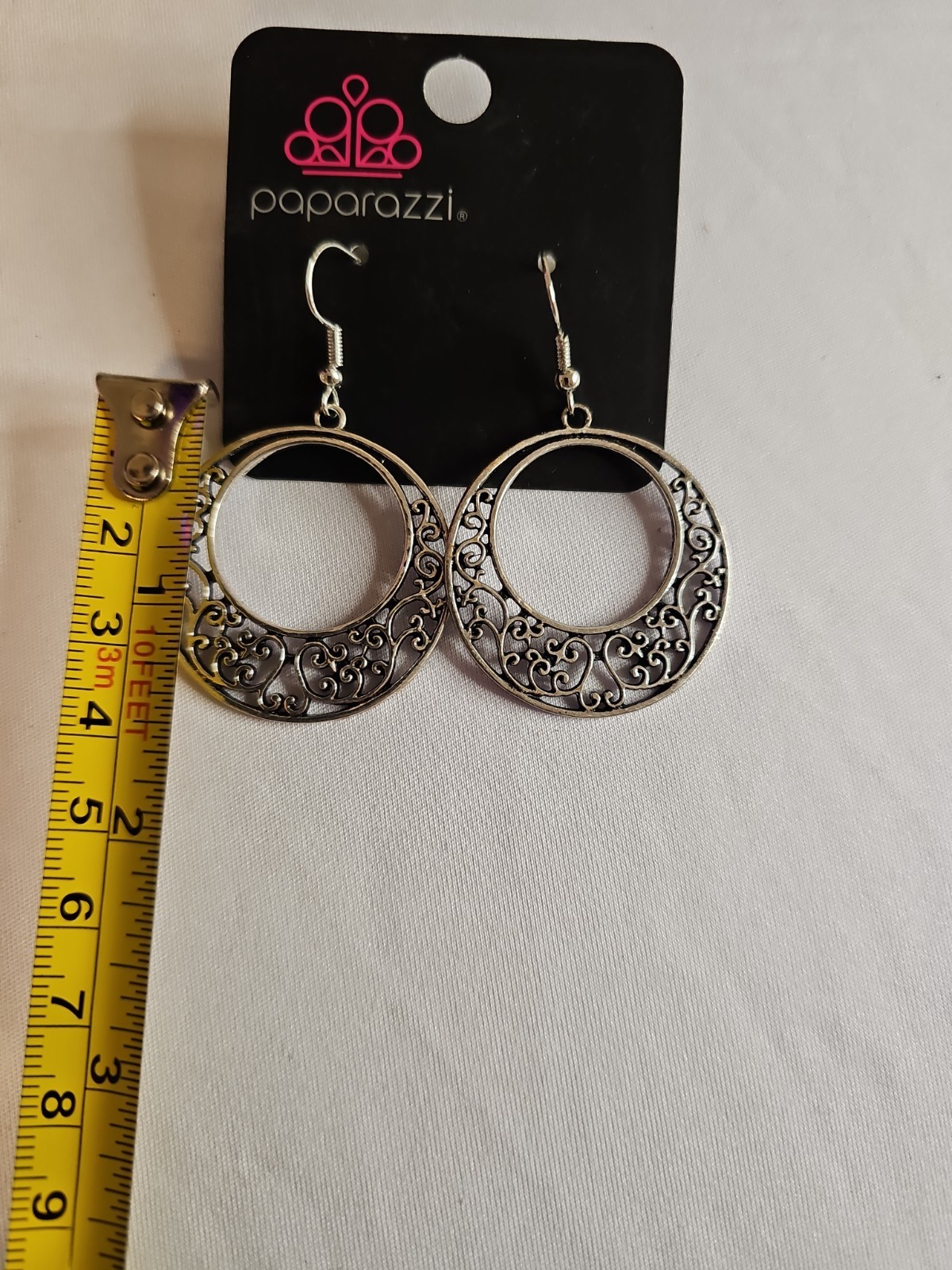 Paparazzi Silver Tone Filigree Open Circle Hoop Dangle Earrings Boho New on Card
