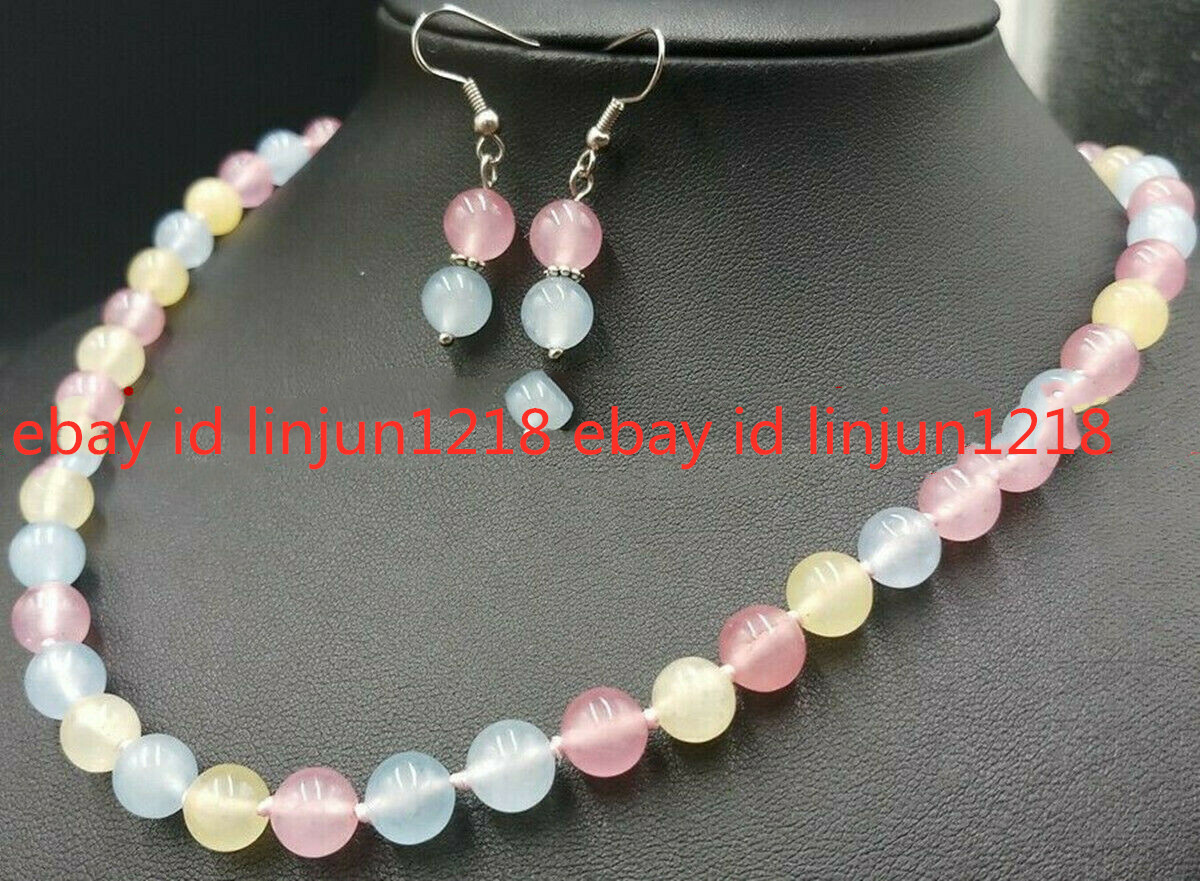 10mm Red Jade Tiger’s Topaz Opal Moonstone Beads Necklace Earing Set 18”