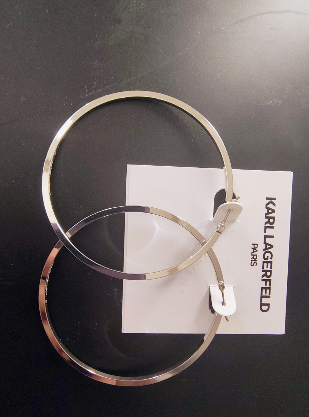 Karl Lagerfeld Paris Large Hoop Earrings 2.4” Silver-Tone Mixed Metal Click-Top
