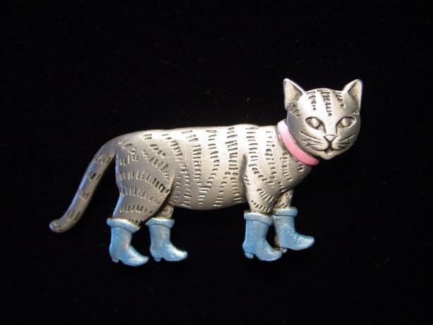 “JJ” Jonette Jewelry Silver Pewter ‘Puss in Boots – CAT’ Pin