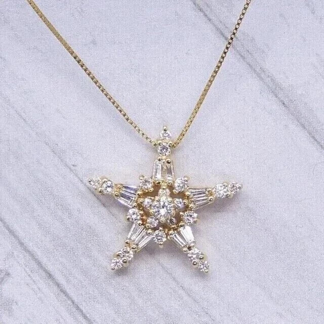 2.00 Ct Round & Baguette Simulated Diamond Star Pendant 14K Yellow Gold Plated