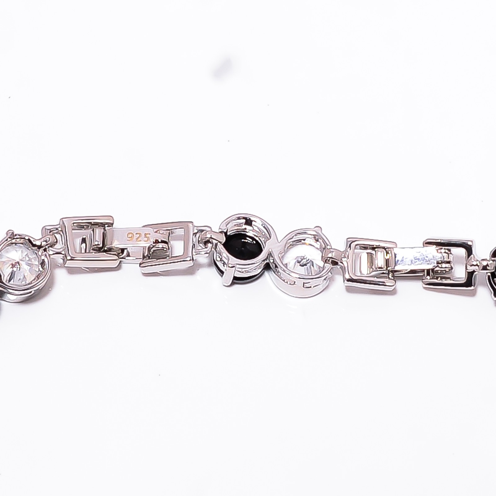 Black Onyx, White Topaz 925 Sterling Silver Tennis Bracelet B129135