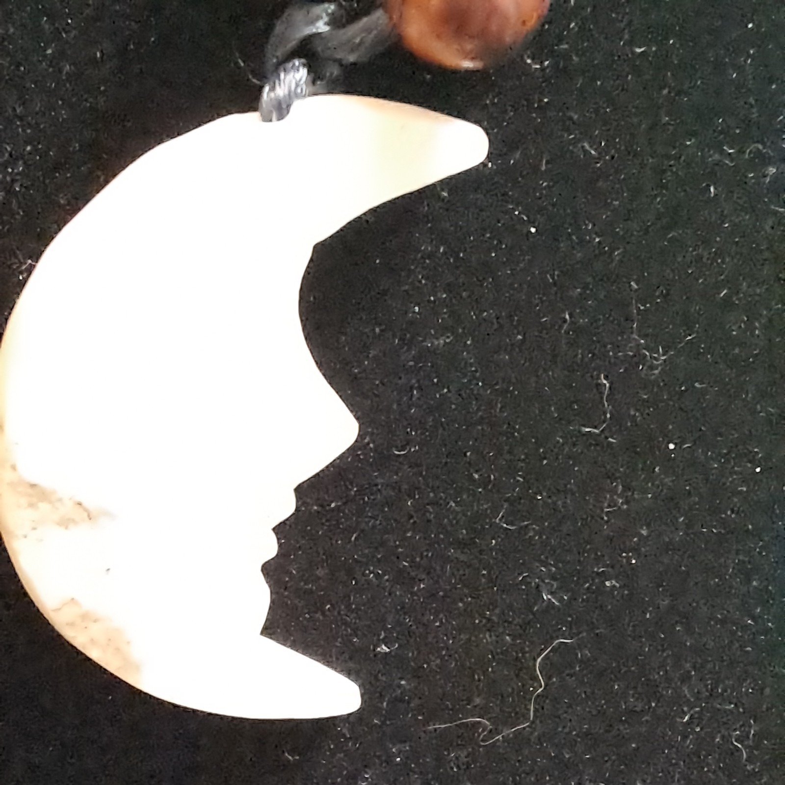 WHITE UNISEX HALF MOON FACE MAN IN THE MOON ON SATIN BLACK OVER HEAD CORD #15