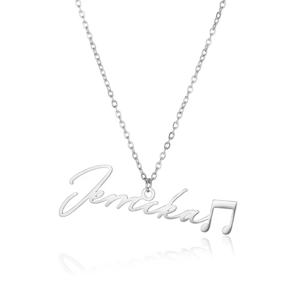 Custom Name Music Pendant Necklace Musician Musical Note Inspiration Gold Silver