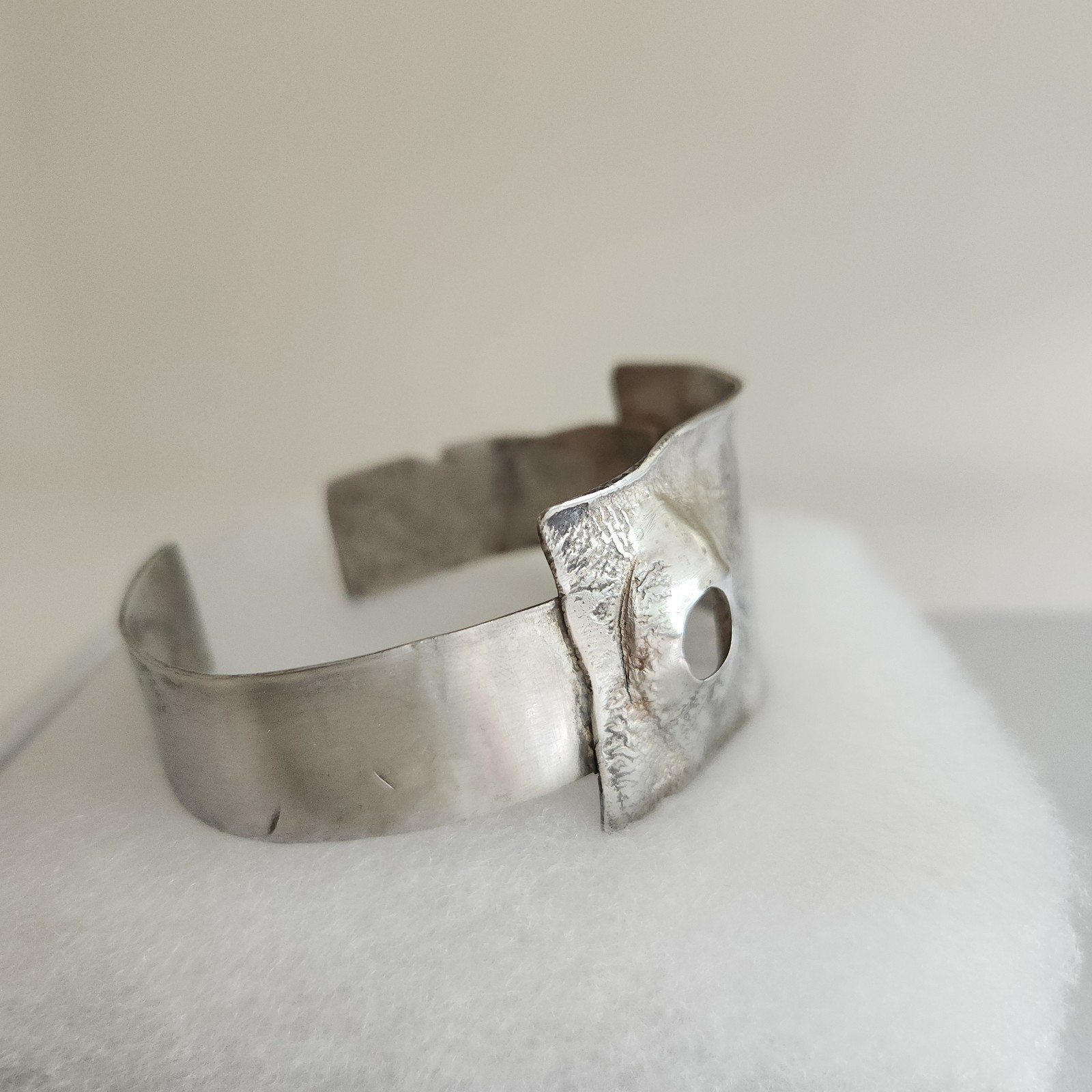 Artisan Sterling Silver Modernist Wide Cuff Bracelet Handmade Studio Jewelry 30g