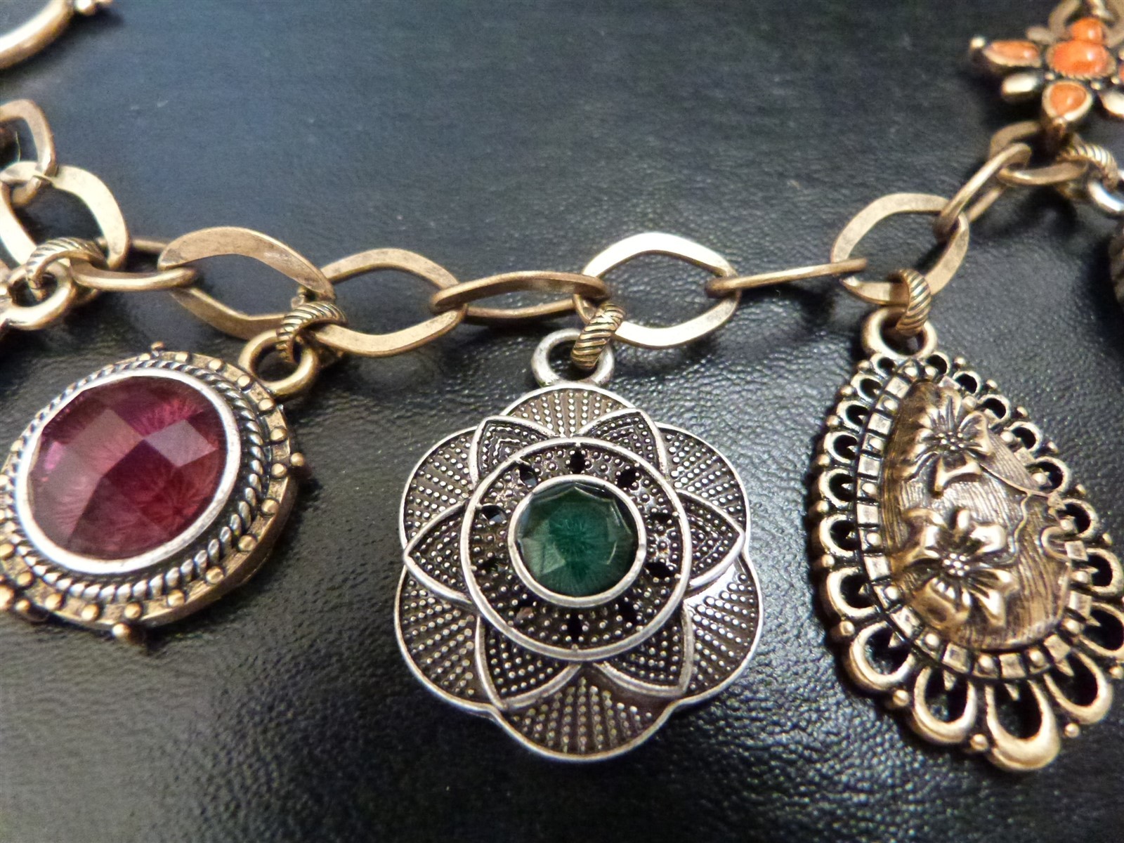 Lucky Brand jewelry lot charm bracelet Asian inspired floral dragon peace sign