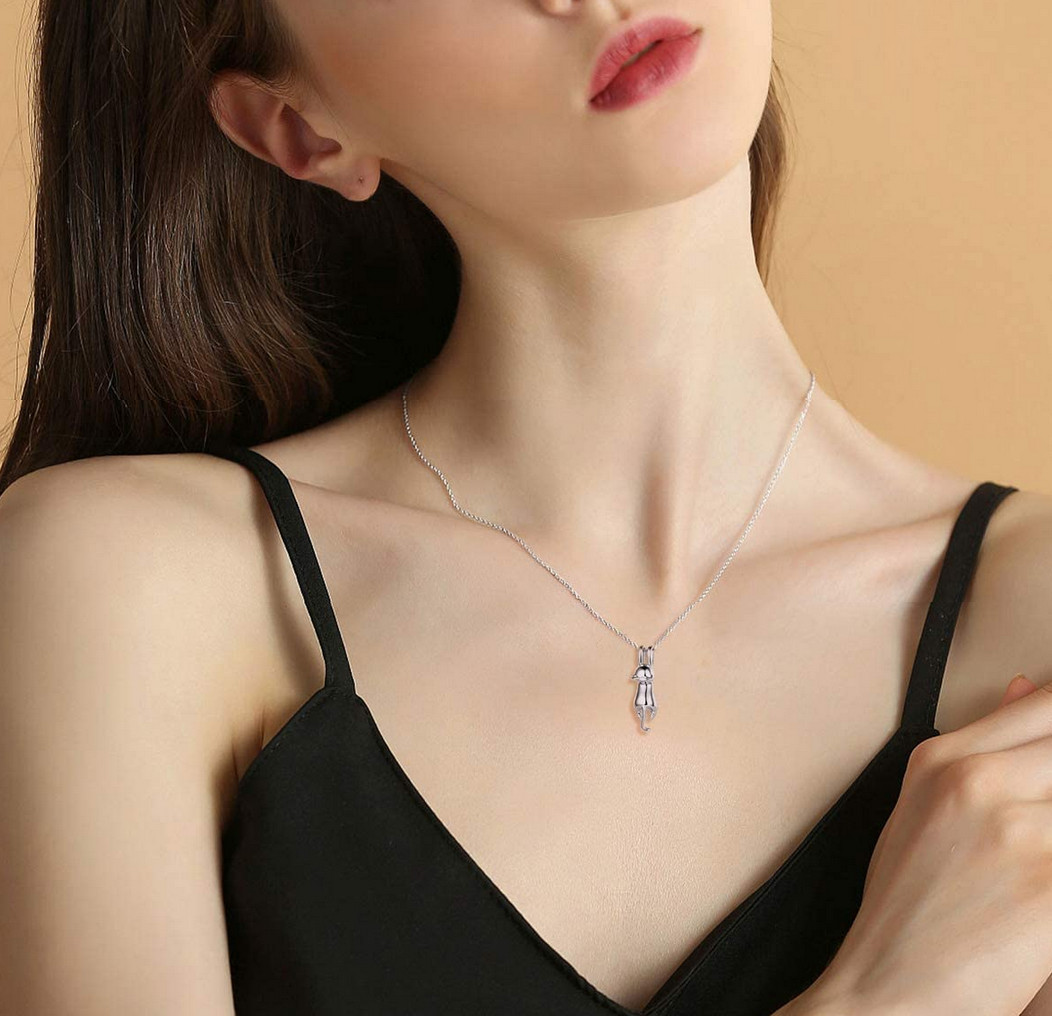 Cat Pendant Necklace Kitty Chain Silver Womens Girl Jewellery Cat Necklace USA