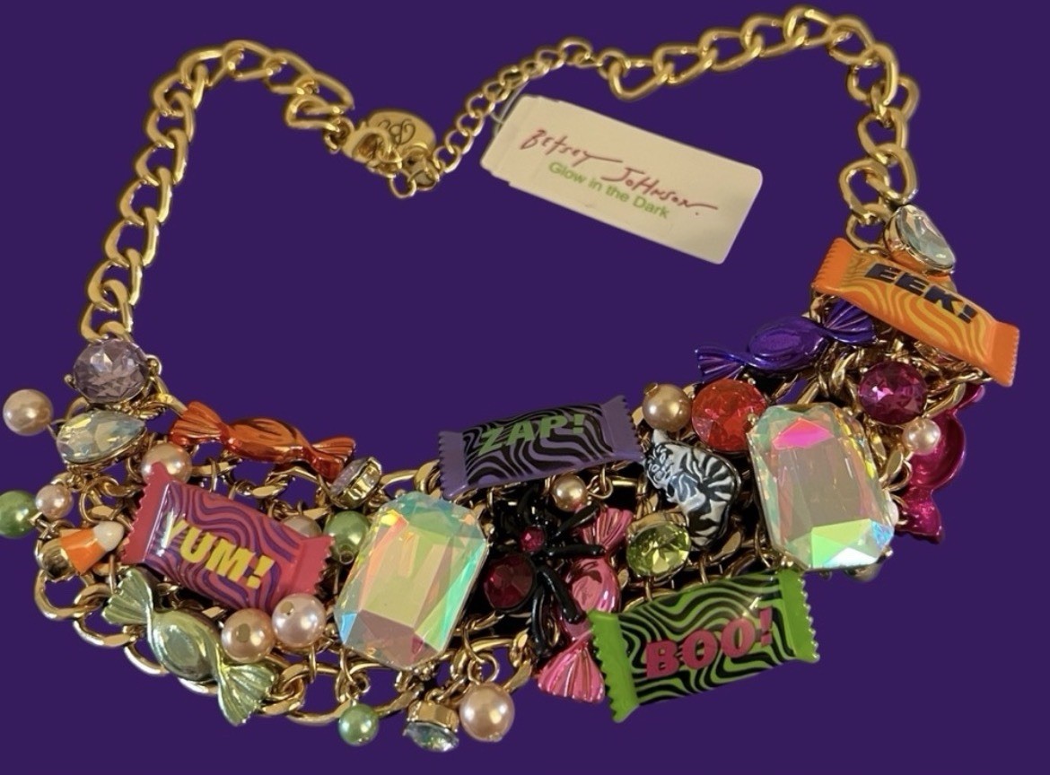 Betsey Johnson Necklace Halloween Candy Statement Chunky Charms Glow In Dark NWT