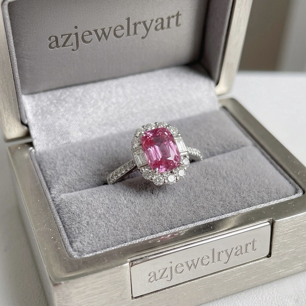 Cushion Cut Pink Tourmaline Ring 925Sterling Silver Engagement Ring Gift For Her