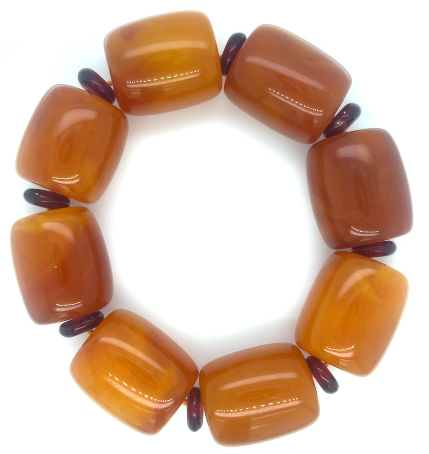 Faux Amber Chunky Stretch Bracelet 25mm Orange Beads Red Spacers 3.5oz