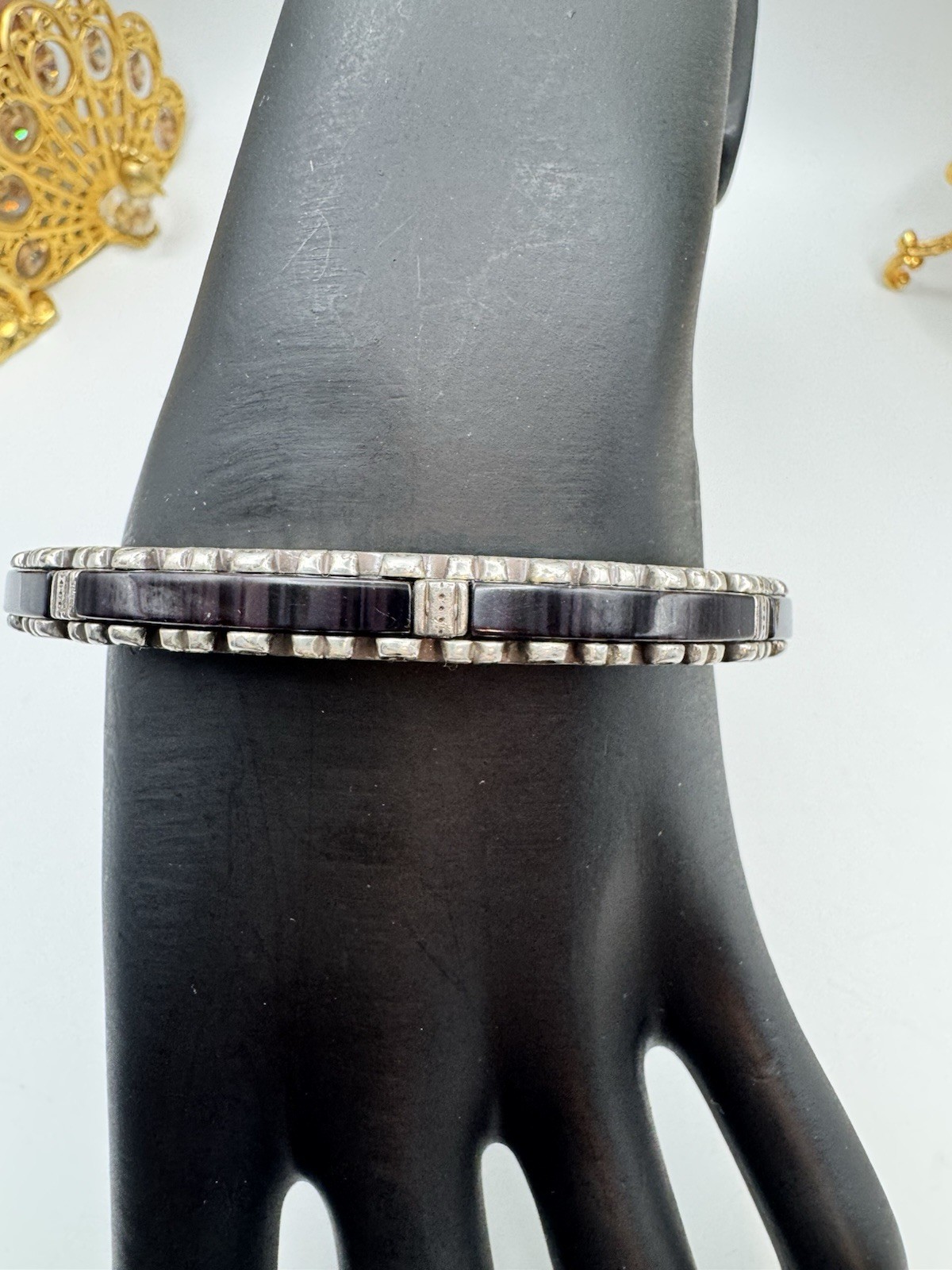 Brighton Whit Black Acrylic Inlay Bracelet Silver Plated (Read)